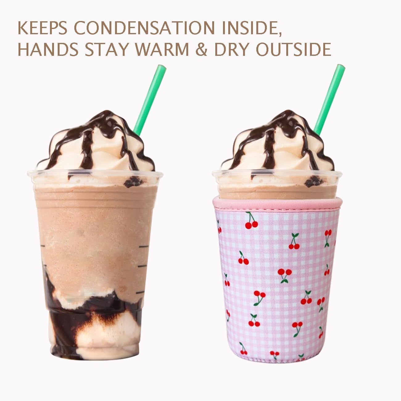 Reusable Insulated Neoprene Iced Coffee Cup Sleeve, Durable Drink Sleeve for Cold Beverages, Beverage Holder for Iced Coffee, Pink Cherry