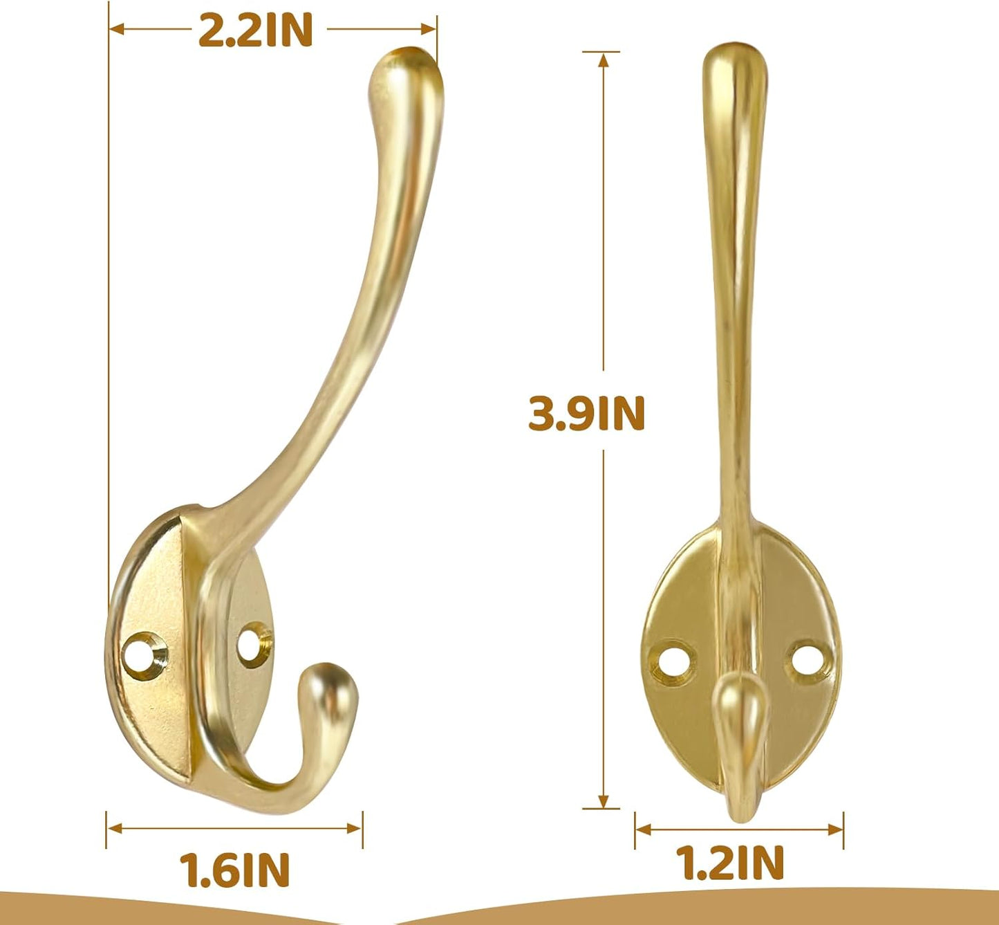 Wall Hooks for Hanging, 15-Pack Heavy Duty Metal Coat Hooks, for Living Room, Bathroom, Kitchen, Bedroom for Towel, Hat, Key, Closet, Bag (Gold)