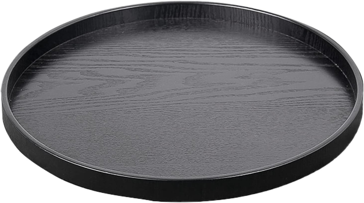 Round Solid Wood Serving Tray Extra Large Tea Coffee Snack Food Meals Serving Plate Non-Slip Kitchen Party Bar Server Ottoman Tray Breakfast Tray with Raised Edges (15inch/37.5cm) Black
