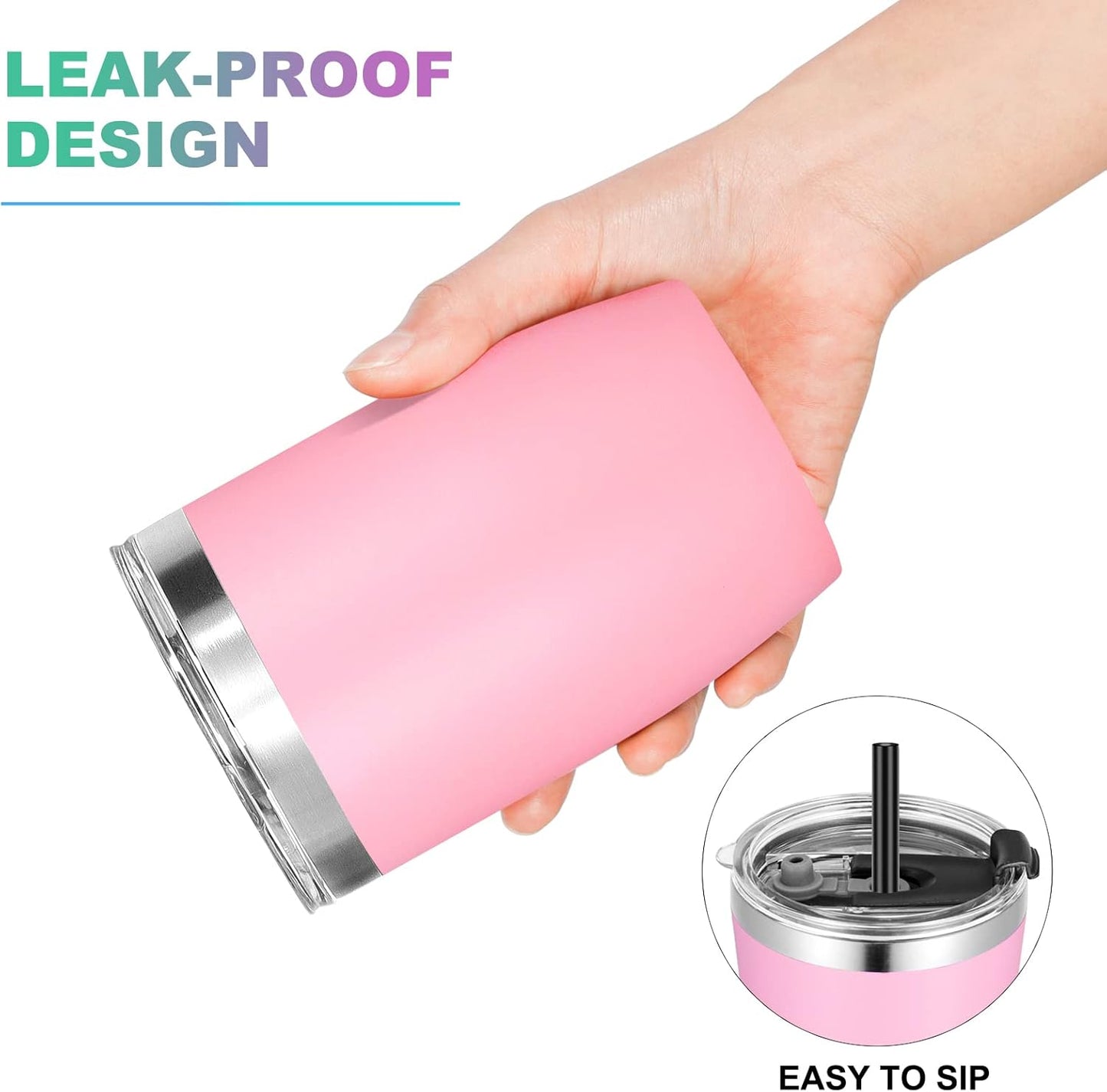 VEGOND Stainless Steel 12 oz Tumblers bulk Vacuum Insulated Double Wall Travel Tumbler with Lid and Straw Reusable Tumbler, Pink 6 pack