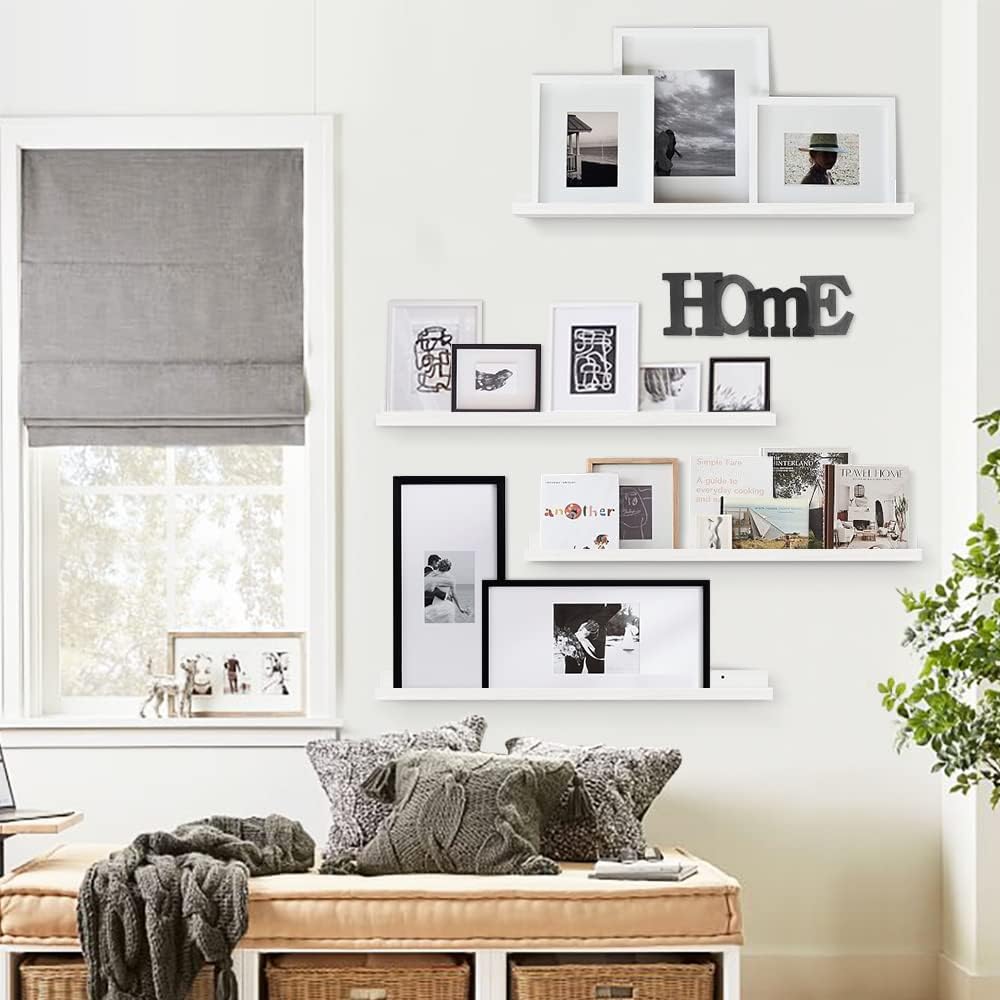 Forbena 36 Inch Floating Shelves for Wall 4-Pack, Large Nursery Book Shelves Bookshelf for Kids Bedroom, Long Picture Ledge Shelf with Lip for Living Room Photo Frames Art Display (White Solid Wood)