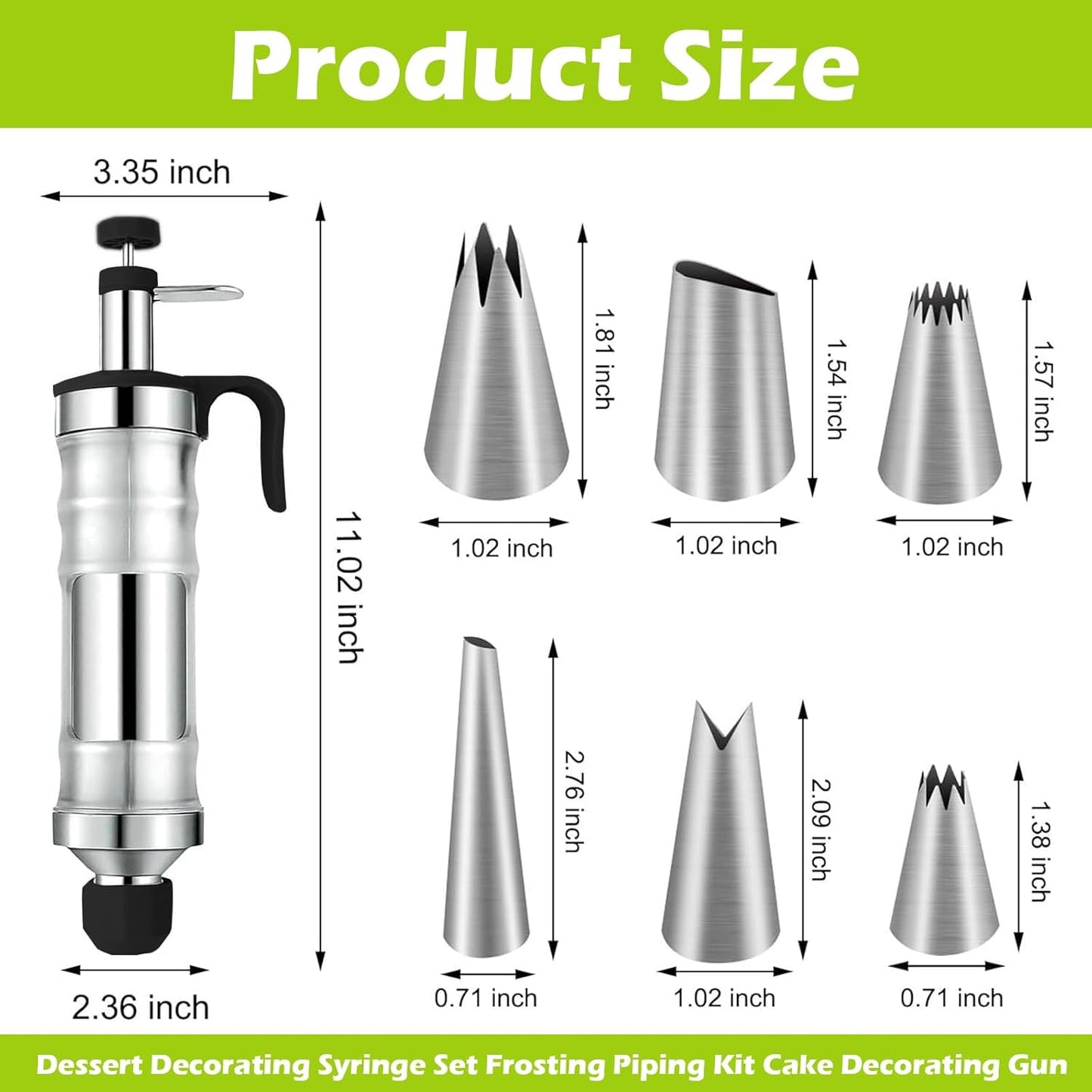 Suuker Dessert Decorating Syringe Set, Frosting Piping Kit Stainless Steels Cake Decorating Tools with 6 Icing Tips Cupcake Decorating Kit