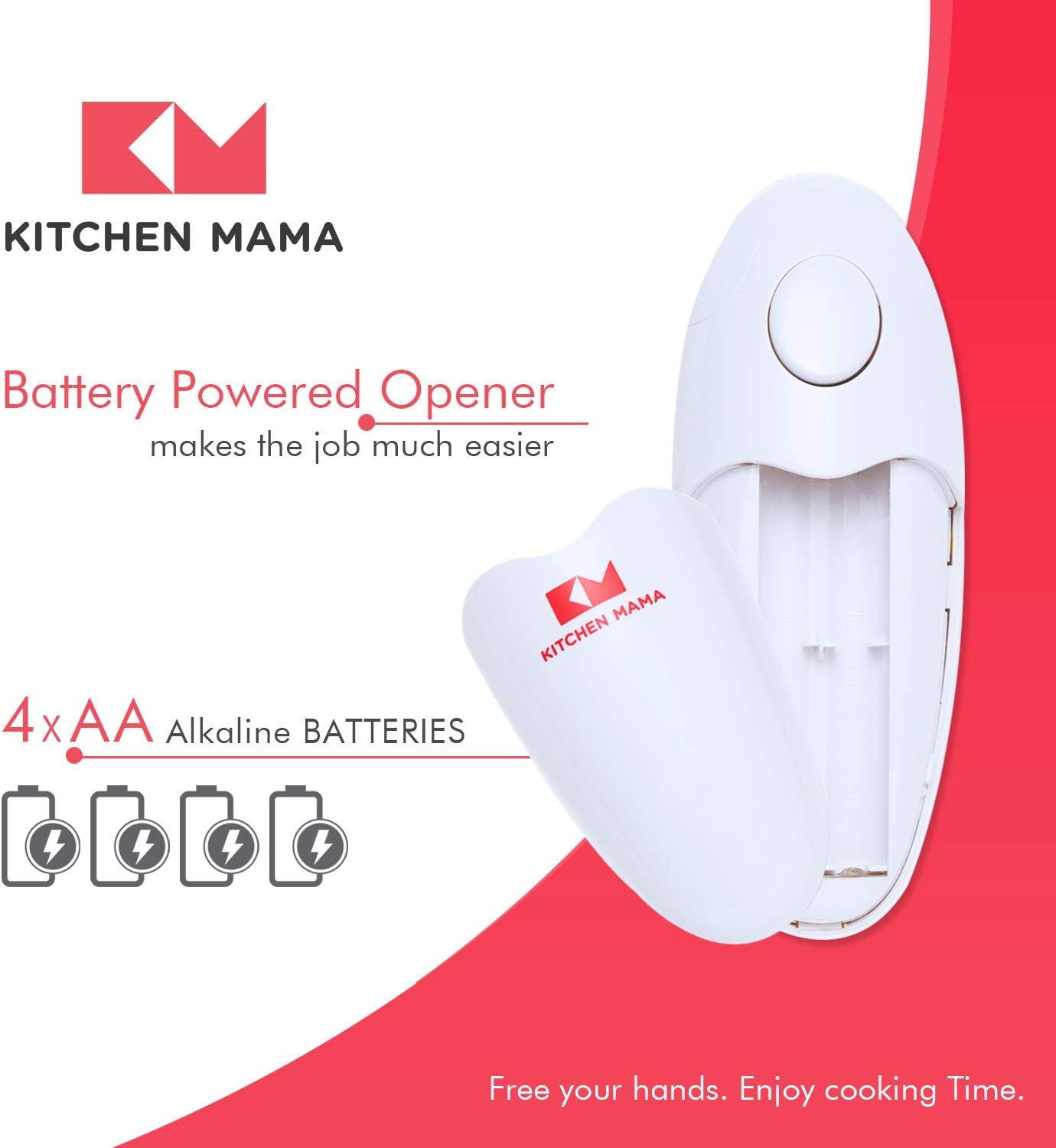 Kitchen Mama Auto Electric Can Opener: Safe, Easy with One Touch, Smooth Edge, Battery Operated, Cordless, Automatic Can Opener for Seniors with Arthritis, Hand Free Appliances, YES YOU CAN (White)