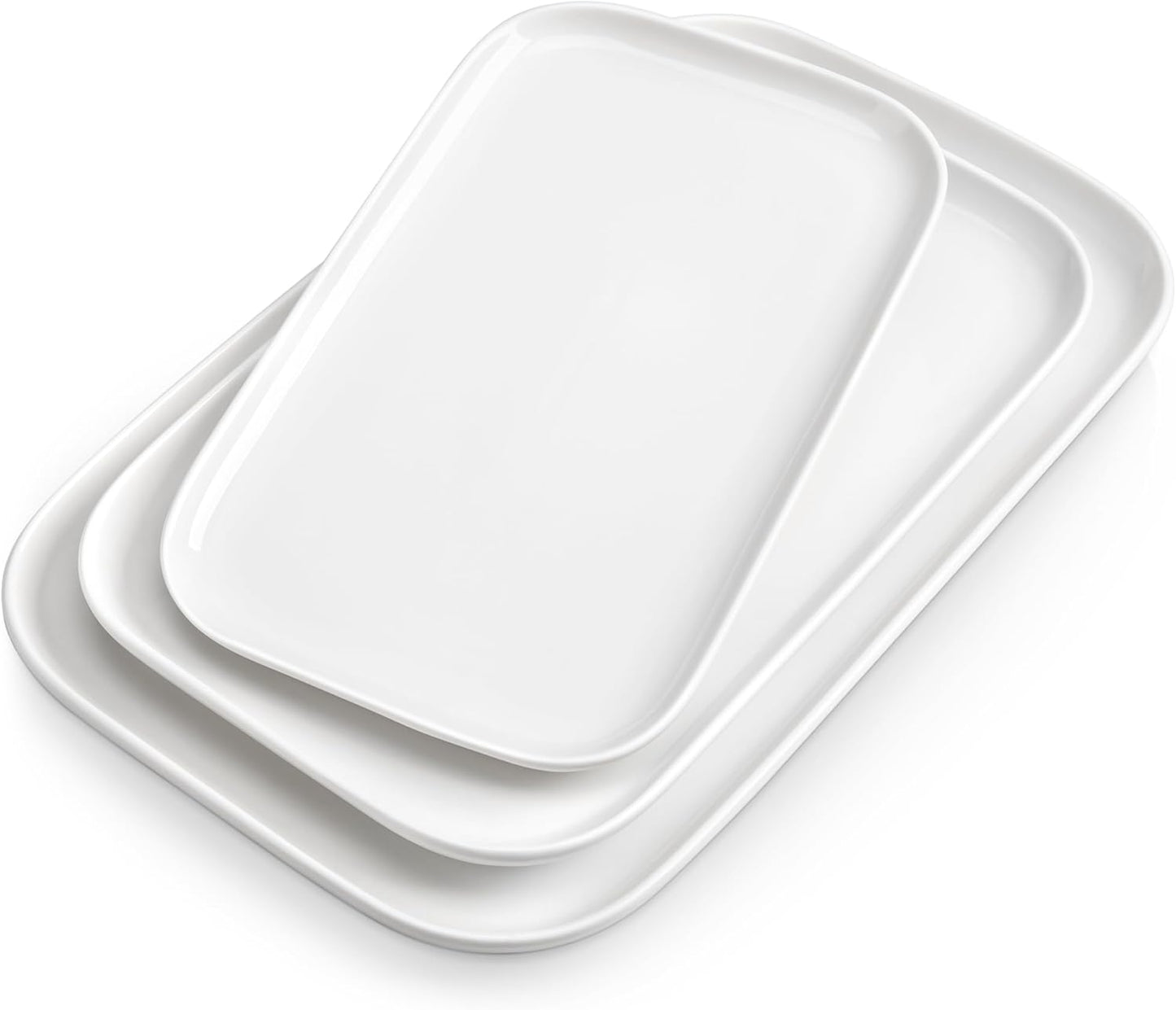 vancasso Stern Serving Platters Set of 3, 11/13/ 15 Inches Rectangular Ceramic Serving Plates, White Serving Trays for Entertaining
