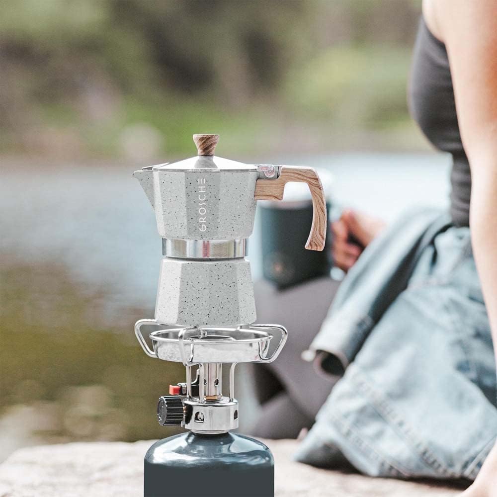 GROSCHE Milano Moka pot, Stovetop Espresso maker, Greca Coffee Maker, Stovetop coffee maker and espresso maker percolator (Grey, 6 cup)
