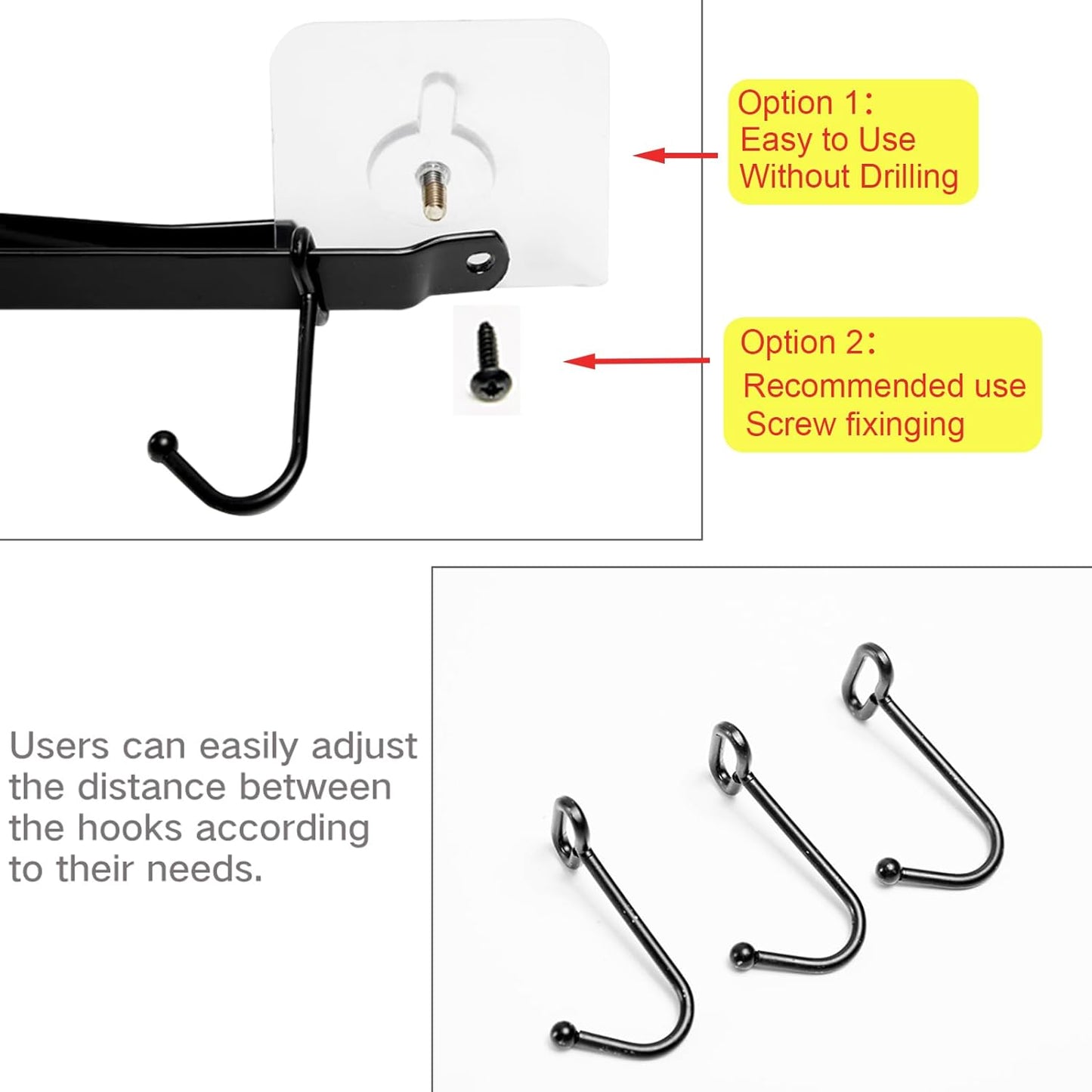 Mug Rack Under Cabinet - Coffee Cup Holder, Each Bracket is Equipped with 6 and Adjustable Position of The Hook, Display Hanging Cups Drying Hook for Bar Kitchen Utensils Black 2 Sets