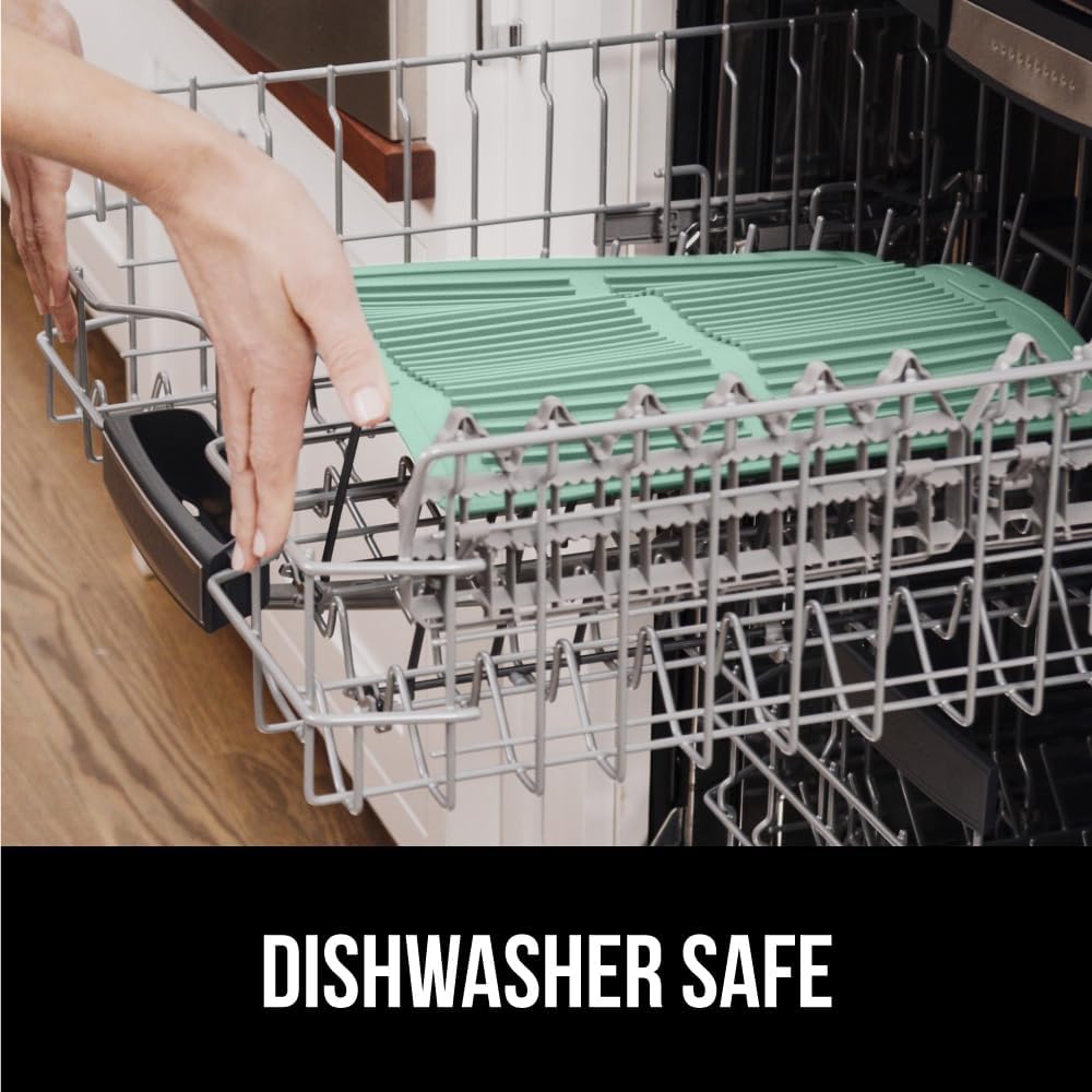 GORILLA GRIP 100% BPA-Free Patented Silicone Dish Drying Mat for Kitchen Counter, 18x16 Inch, Water Catching Ribbed Design, Easy Clean Waterproof Sink Liner, Heat Resistant, Fits Under Rack, Mint