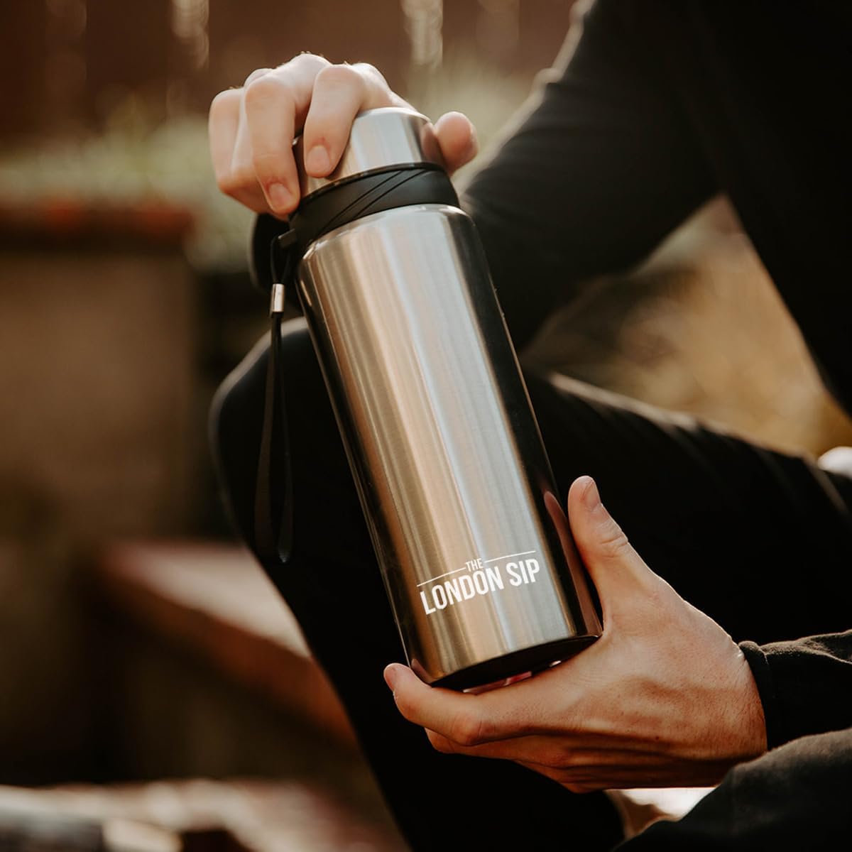 London Sip 25 oz Multi-Function Travel Mug and Tumbler Tea Infuser Water Bottle Fruit Infuser Flask Hot and Cold Double Wall Stainless Steel Coffee Thermos, Cosmic Silver, Pack of 2