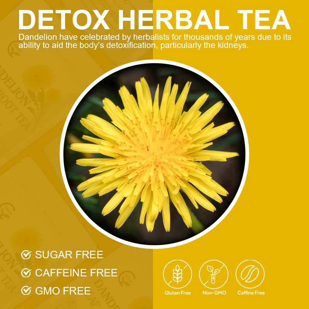 Organic Dandelion Leaf & Root Tea, Supports Kidney Function and Healthy Digestion, Caffeine Free, 30 Tea Bags