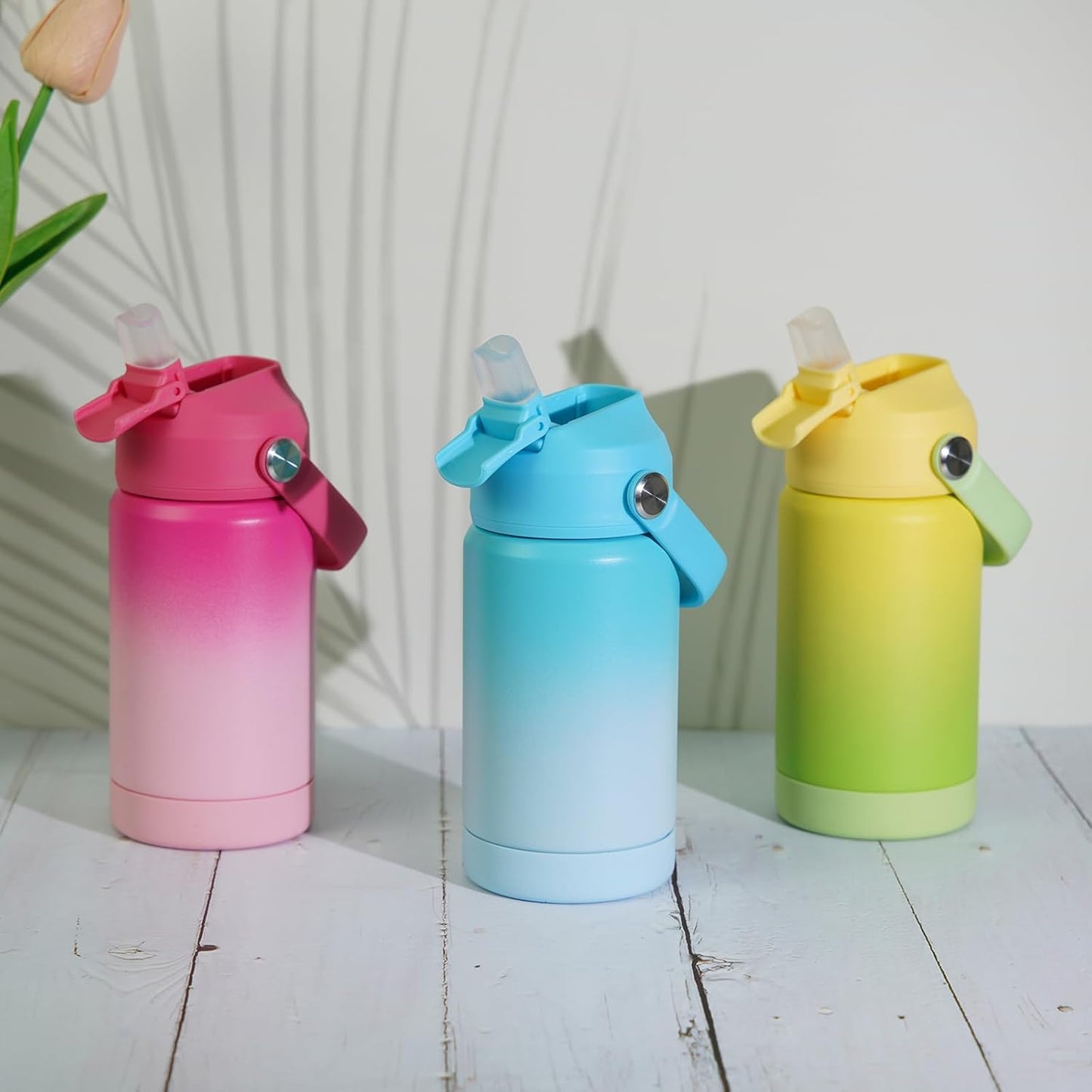 BJPKPK Insulated Water Bottle with Straw Lid, 12oz Thermos Water Bottles with Soft Nozzle, Flex Handle & Non-slip Boot, BPA Free Leak Proof Stainless Steel Metal Thermos, Tumblers, Cups,Cherry