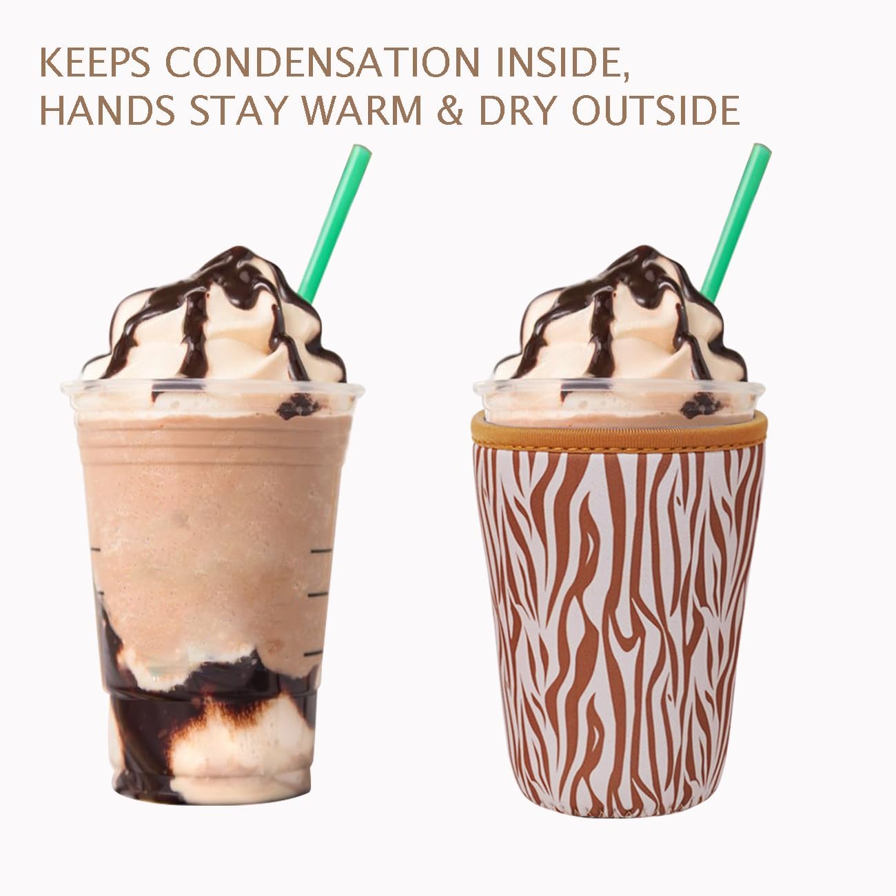 Reusable Insulated Neoprene Iced Coffee Cup Sleeve, Durable Drink Sleeve for Cold Beverages, Beverage Holder for Iced Coffee, Wild Prints