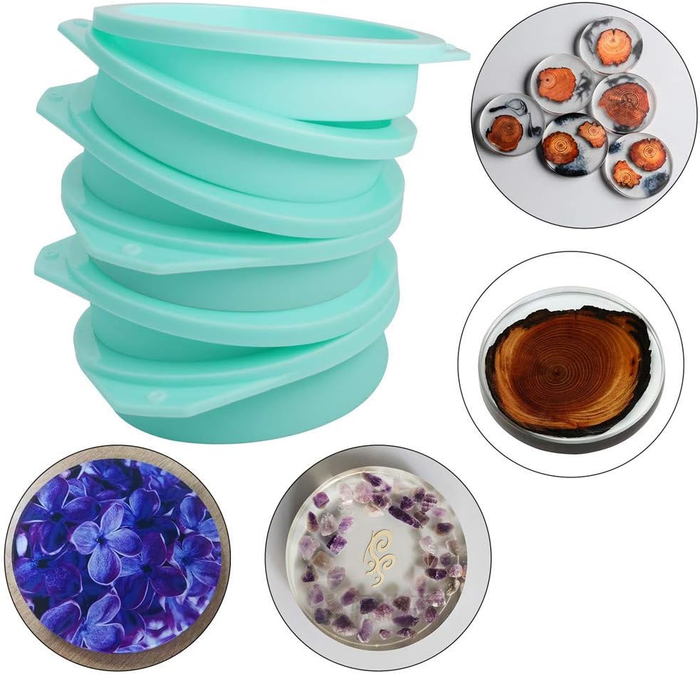 6-Pack Silicone Cake Molds 4 Inch Round Cakes Pans Green Baking Pan Set Silicone Baking Mold DIY Rainbow Cakes and Round Resin Coaster Molds, 0.8 Inch Deep (Green)