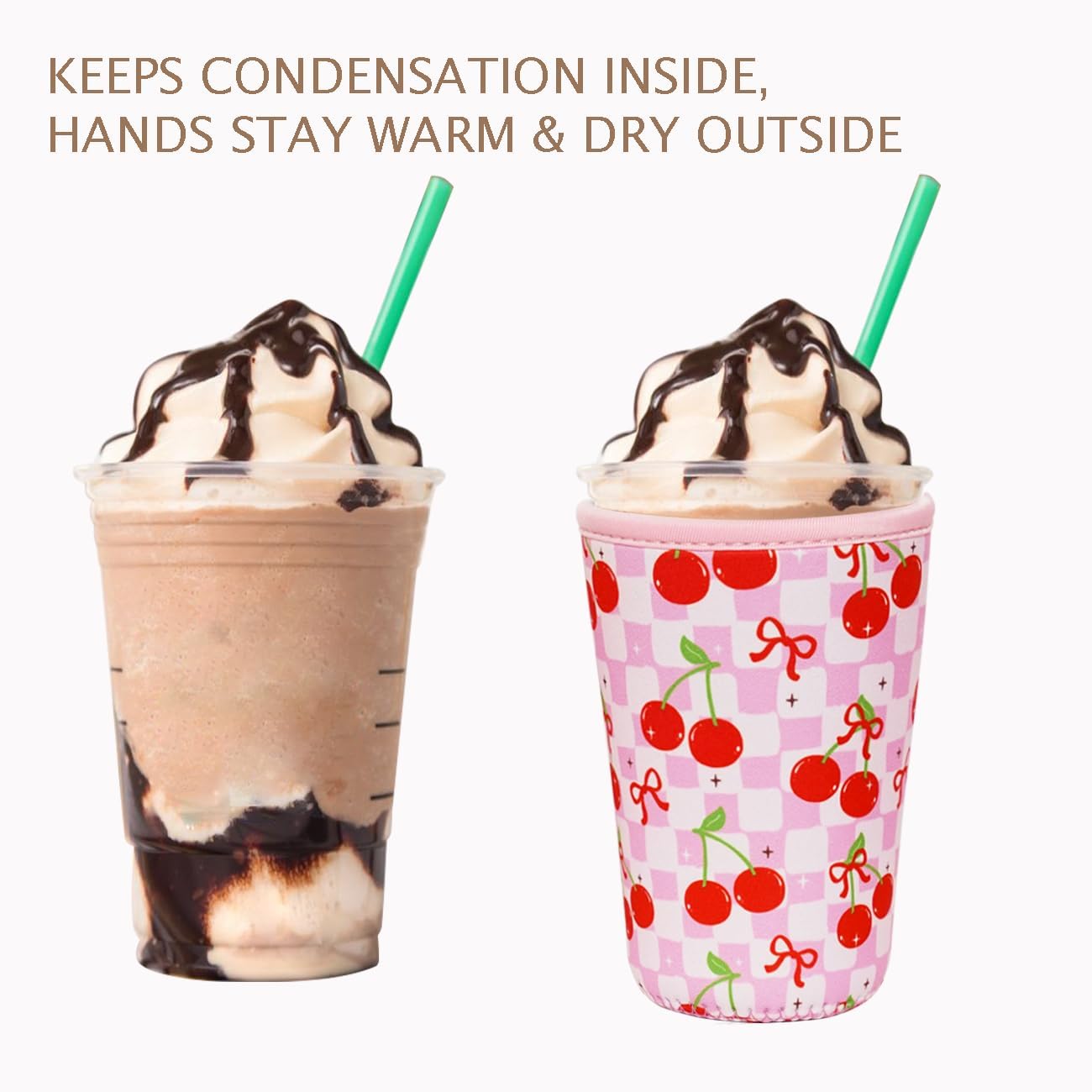 Reusable Insulated Neoprene Iced Coffee Cup Sleeve, Durable Drink Sleeve for Cold Beverages, Beverage Holder for Iced Coffee, Cherry Gleam