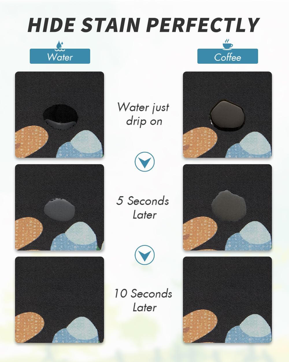 AMOAMI Coffee Mat Hide Stain Rubber Backed Absorbent Dish Drying Mat for Kitchen Counter - Fits Under Coffee Maker or Machine - Floral BLACK 17x31.5