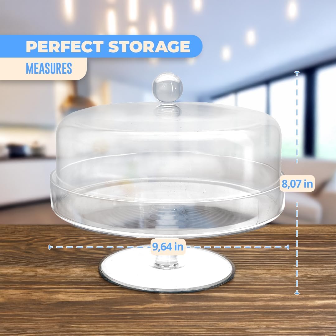 Acrylic Cake Stand with Lid โ Multifunctional Cake Holder with Cover, Covered Pie Plate with Lid, Elegant Cake Stand with Dome Lid, Panera de Vidrio Cristal para Mesa - 8.07 in ร 9.65 in