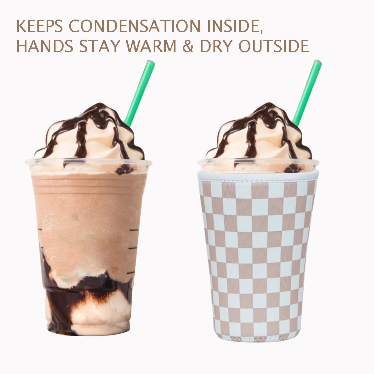 Reusable Insulated Neoprene Iced Coffee Cup Sleeve, Durable Drink Sleeve for Cold Beverages, Beverage Holder for Iced Coffee, Classic Checker