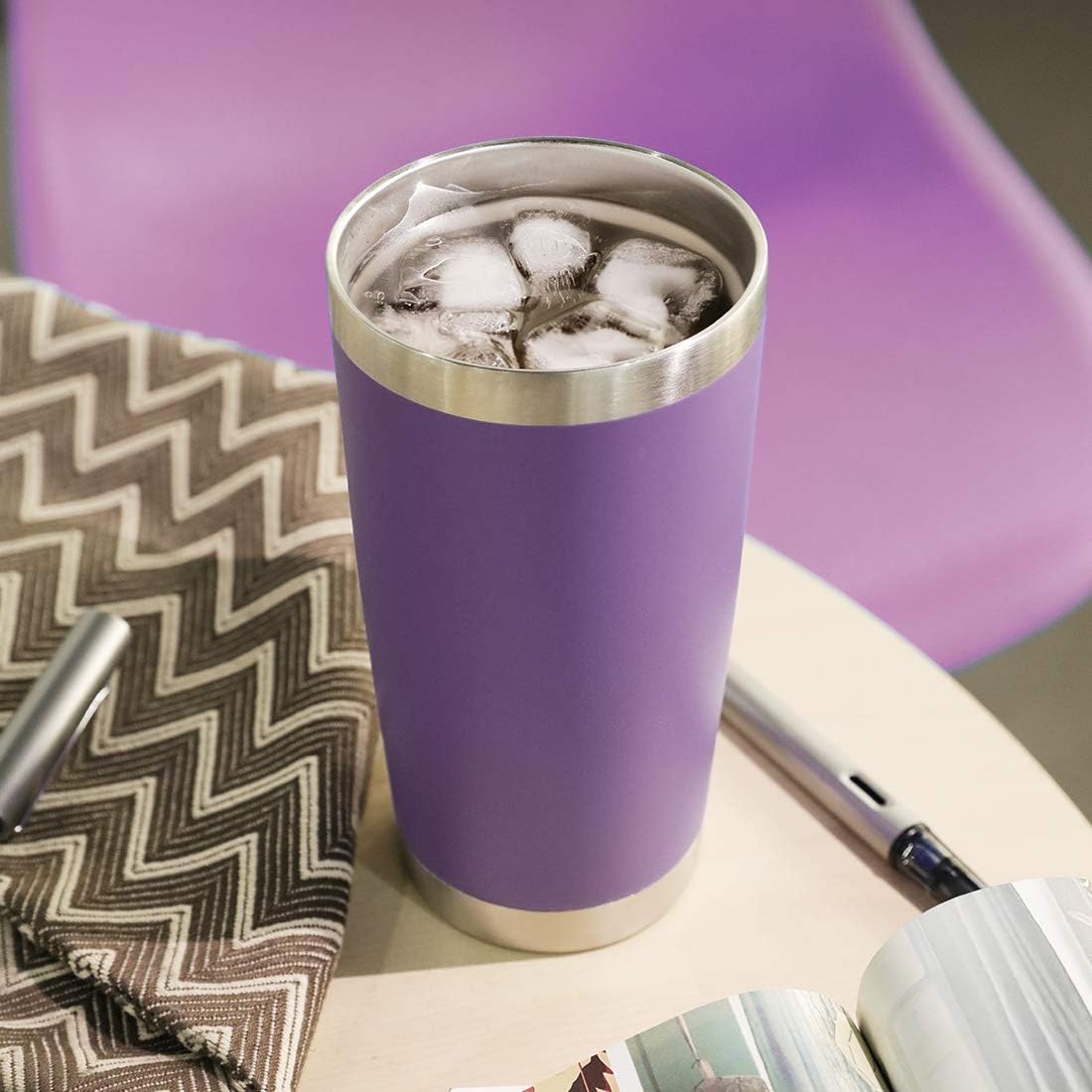 DOMICARE 20oz Stainless Steel Tumbler Bulk with Lid, Double Wall Vacuum Insulated Travel Mug, Powder Coated Coffee Cup (Powder Purple, 8)