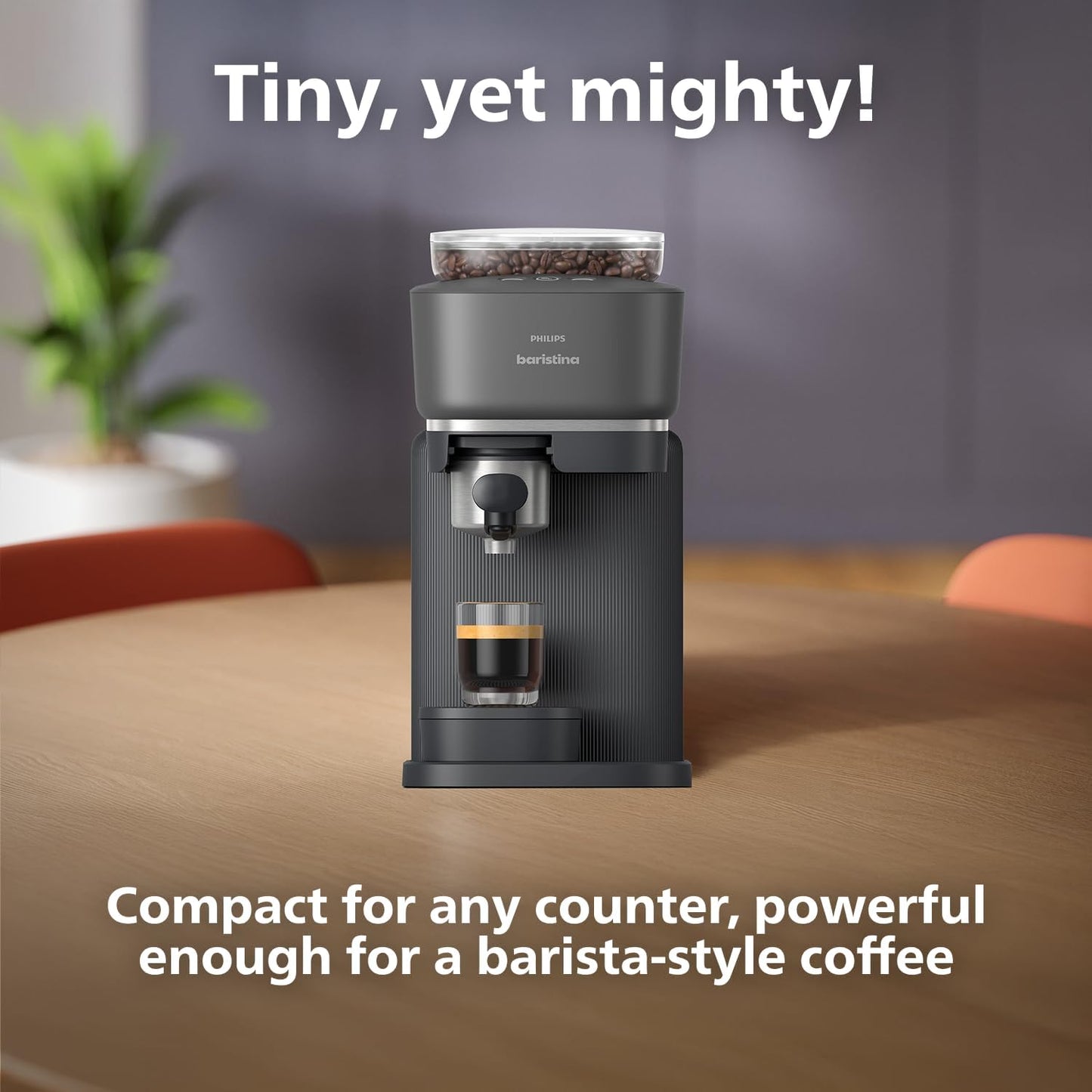 Philips Baristina Espresso Machine+Milk Frother Bundle. Real espresso. Compact coffee machine, portafilter, grinder, Cafe Crema. Dairy & Non-Dairy Milk foam. Hot & Cold. Easy Clean. Black (BAR303/60)