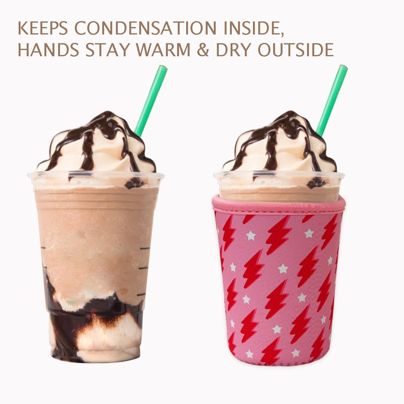 Reusable Insulated Neoprene Iced Coffee Cup Sleeve, Durable Drink Sleeve for Cold Beverages, Beverage Holder for Iced Coffee, Pink Flash