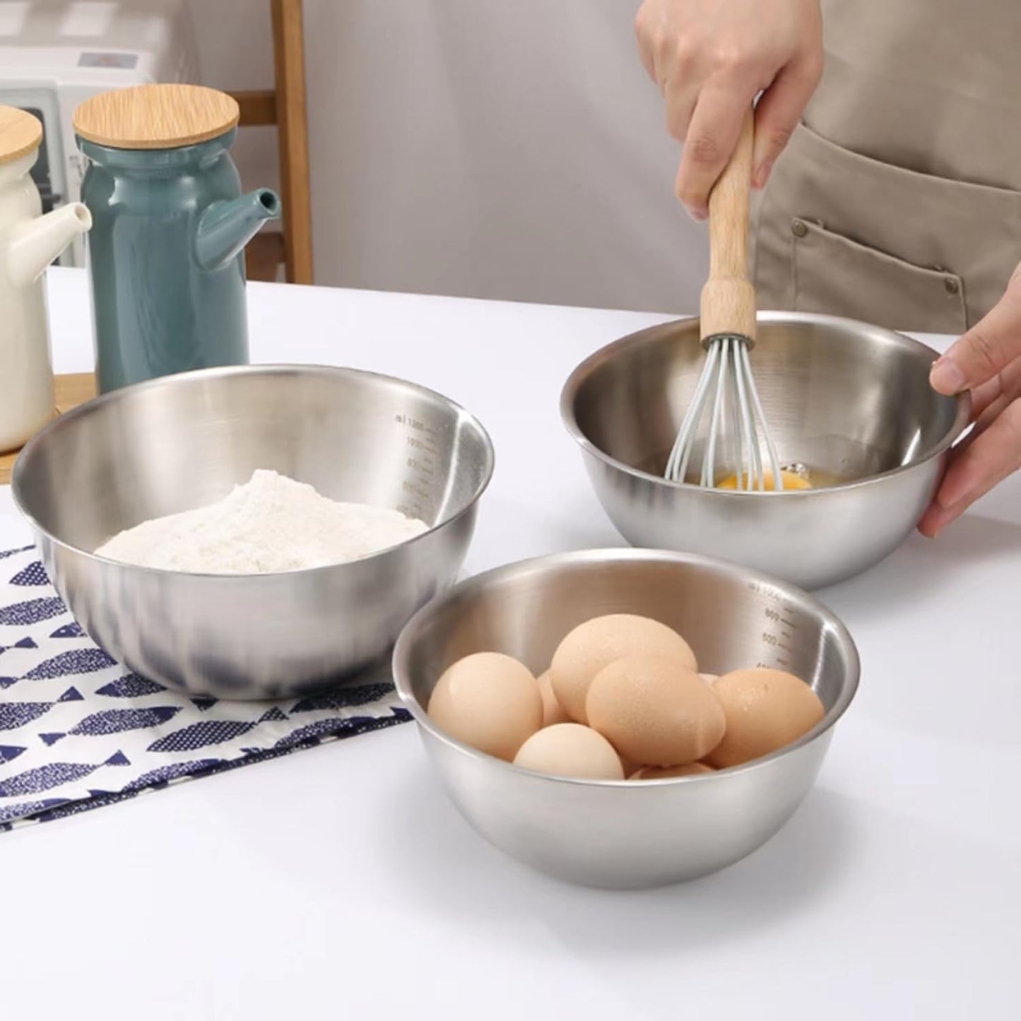 MANHONGYU Stainless Steel Mixing Bowls-3 Packs Thicker Stainless Steel Mixing Bowls Set- Nesting Bowls for Space Saving Storage, Great for Cooking, Baking, Prepping