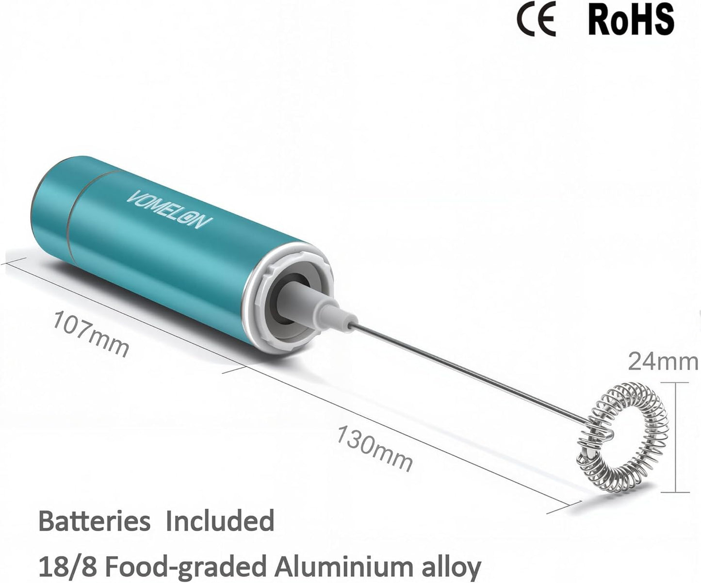 Milk Frother Handheld, Battery Operated Coffee Foamer Drink Mixer with 2 Stainless Steel Electric Whisks for Coffee, Latte, Cappuccino, Hot Chocolate, Protein, Batteries Included, Light Blue