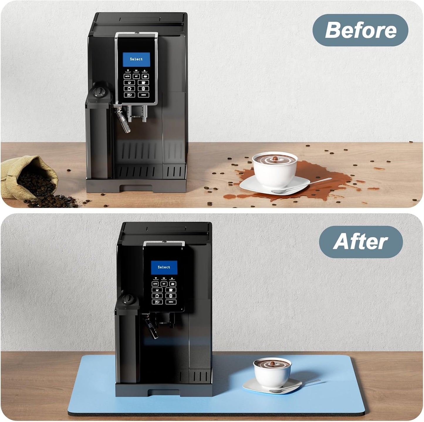 Rnivvi Coffee Mat, 12" x 19" Coffee Bar Mats for Espresso Machine Station Accessories and Organizer, Hide Stain Rubber Backed Absorbent Dish Drying Pad for Kitchen Counter, Cute Bar Decor Pad, Blue