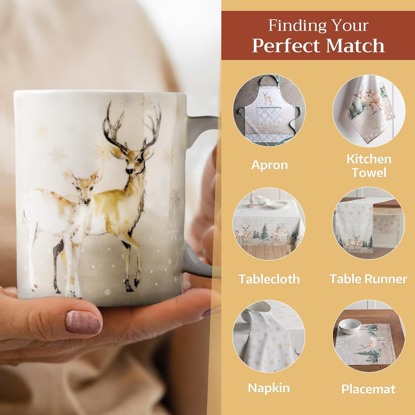 Maison d' Hermine Coffee Mug with Handles Fine Bone China Mugs Pack of Two Tea Cups for Hot Beverages Cappuccino Latte Home Restaurant Office Perfect for Gift (Deer In The Woods, 12 Ounce)
