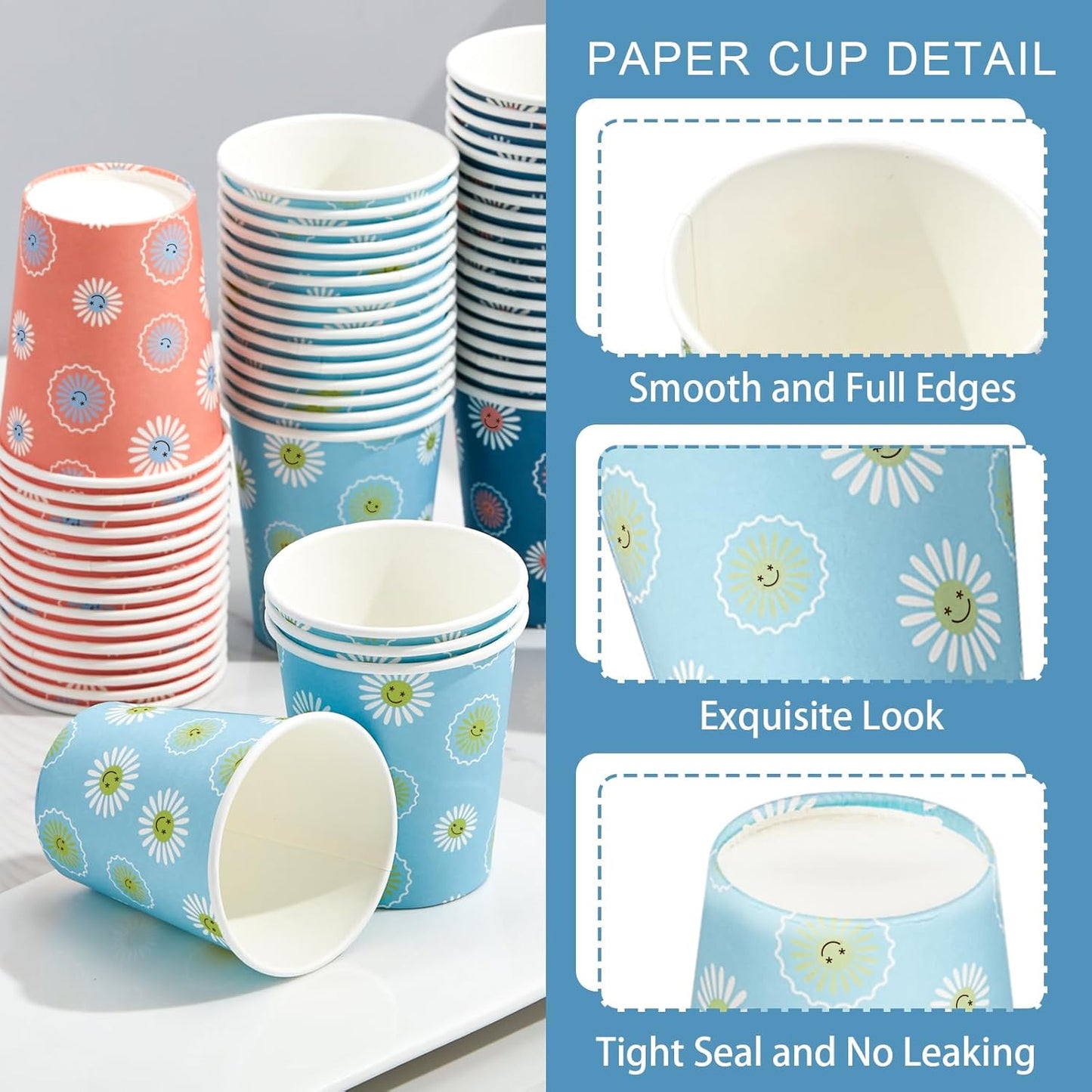 [600 Pack 5 oz Paper Cups, Disposable Bathroom Cups, Small Mouthwash Cups, Hot/Cold Beverage Drinking Mini Cup for Party, Picnic, BBQ, Travel (Daisy)
