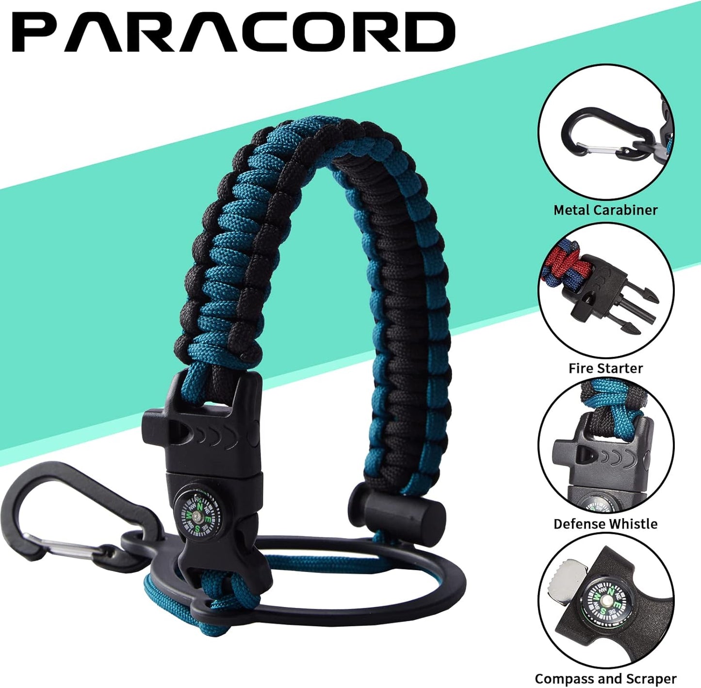 Vacuum Insulated Water Bottle 40oz - with Straw & Spout Lids, Paracord Handle, Shoulder Carrier Bag, Sport Stainless Steel,Double-Wall Metal Water Bottle Thermo Hydro Mug Flask