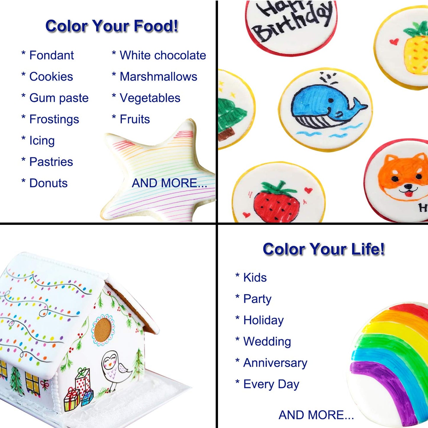 Dual Tips Food Coloring Pens,3PCS Black Color Food Grade and Edible Marker,Gourmet Writers for Decorating Fondant,Cakes, Cookies, Frosting, Easter Eggs, Thick Tip and Fine Tip, by Edibleink