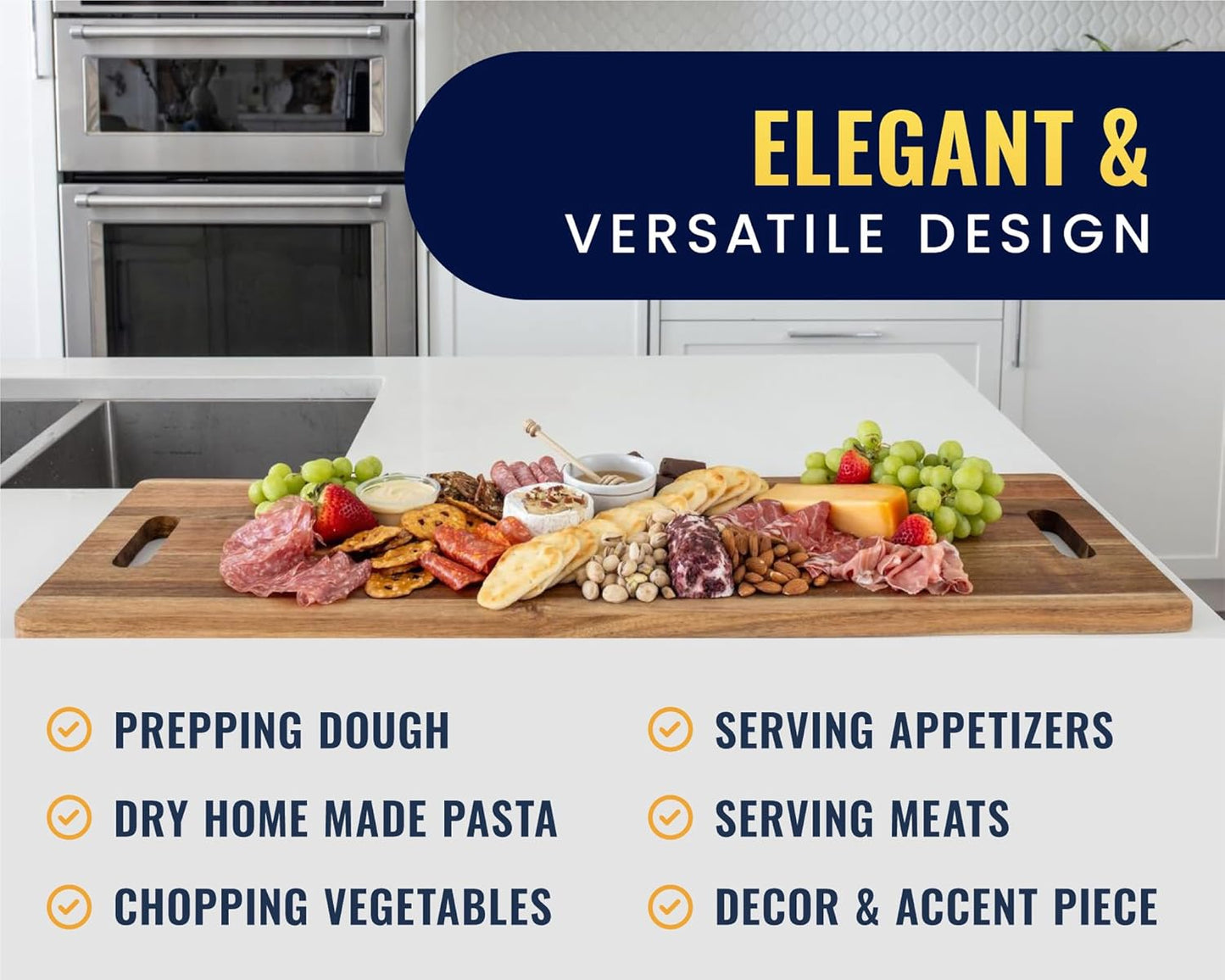 Comfify Extra Large 35" Acacia Wood Charcuterie Serving Board - Premium Wood Grain - Gourmet Meals, Cheese Platters, Appetizers, Dining Table, Kitchen, Patio, BBQ - Serve Chic, Feel Elegant