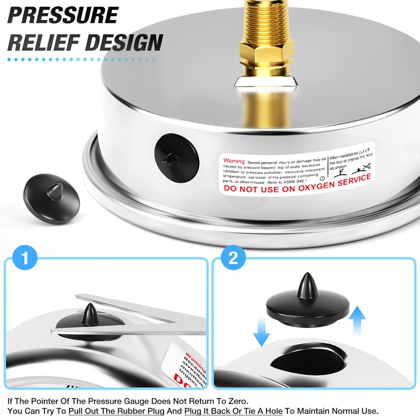 MEANLIN MEASURE 0~160Psi Stainless Steel 1/4" NPT 4" FACE DIAL Liquid Filled Pressure Gauge WOG Water Oil Air Back Mount, with 1/4" x 1/2" NPT and 1/4" x 3/8" NPT Hex Bushing