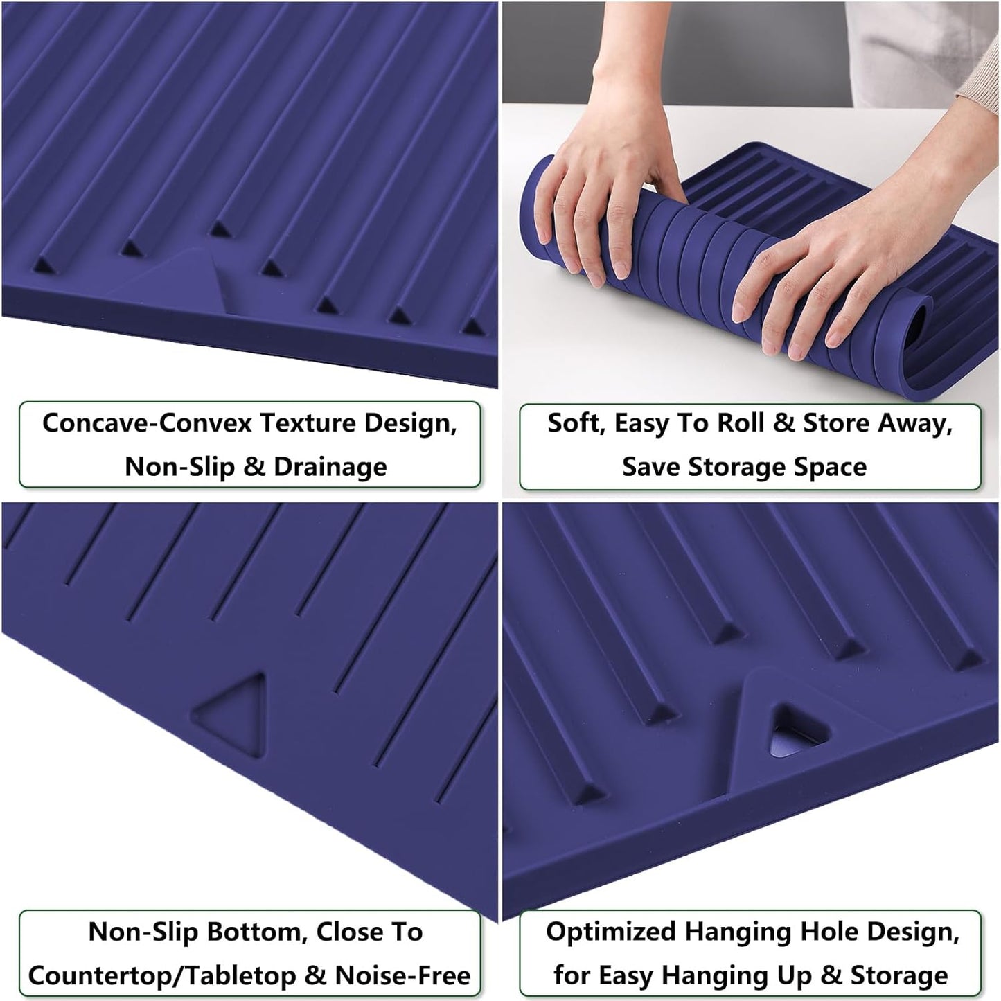 Dish Drying Mat, 16" x 18" Silicone Drying Mat for Kitchen Counter, Large & Thicker Silicone Dish Drying Pad with Raised Edges for Countertop, Multi-Purpose & Heat Resistant