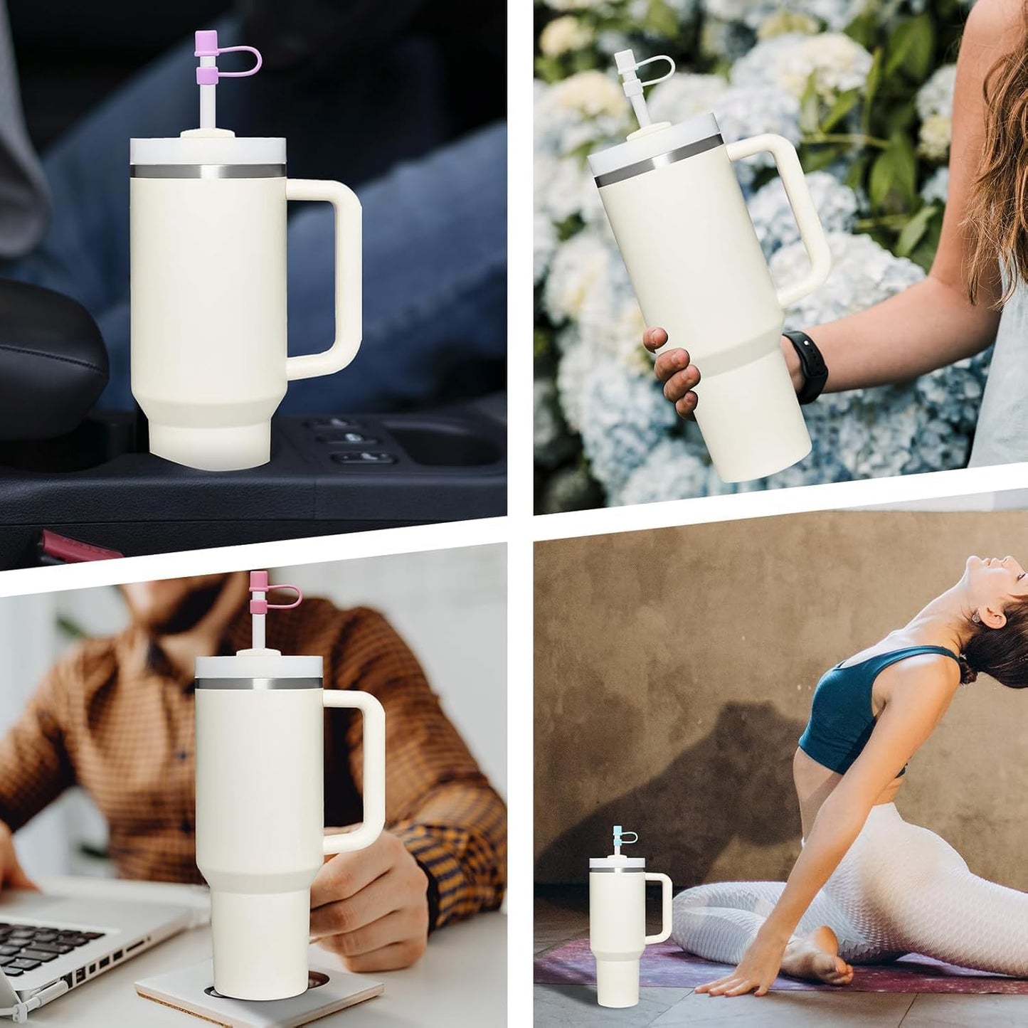 Stanley Straw Covers & Toppers for 30OZ/40OZ Tumblers, Food Grade Silicone (5pcs-Basic-Blue)