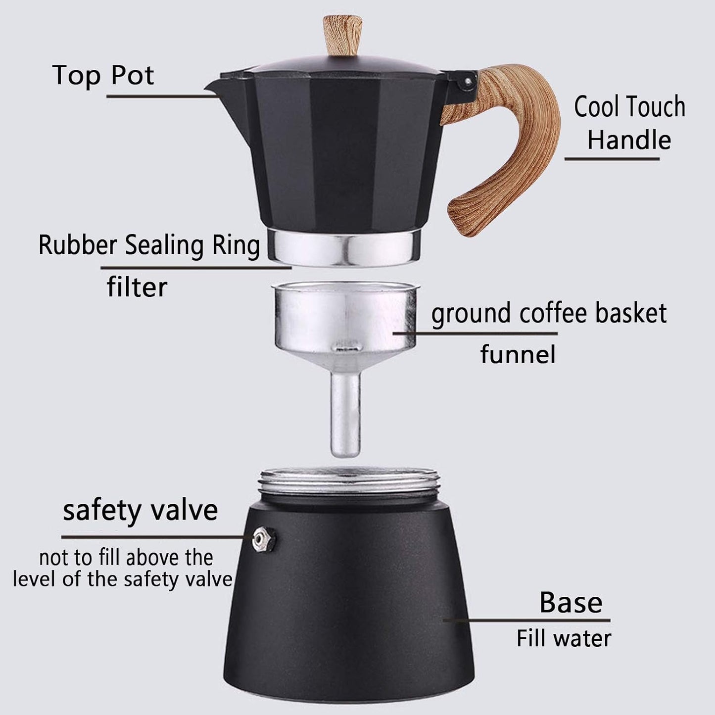 AIFUSI Moka Pot, Italian Coffee Pot 3 Cup/5 oz Stovetop Espresso Maker Stovetop Camping Manual Cuban Coffee Percolator Machine Italian Espresso Greca Coffee Maker Brewer Percolator