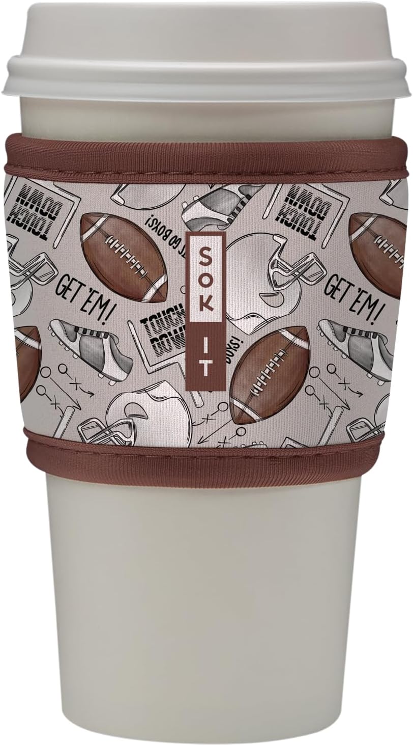 Sok It HotSok Coffee & Tea Reusable Insulated Neoprene Cup Sleeve (Football)
