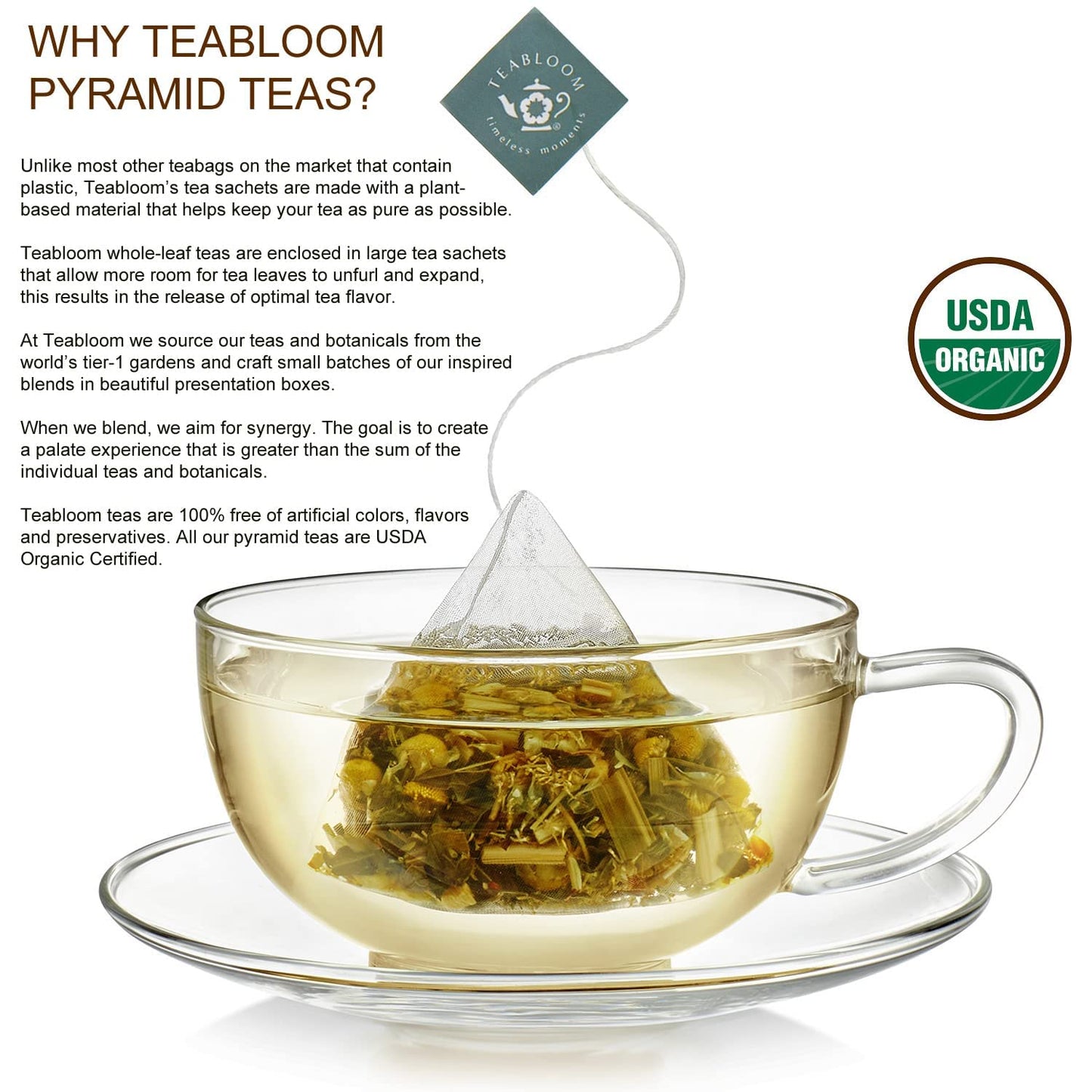 Teabloom - World's Finest Pyramid Tea Collection, 24 Varieties of USDA Certified Organic Teas - Black, Green, White, Oolong & Herbal Tea Blends