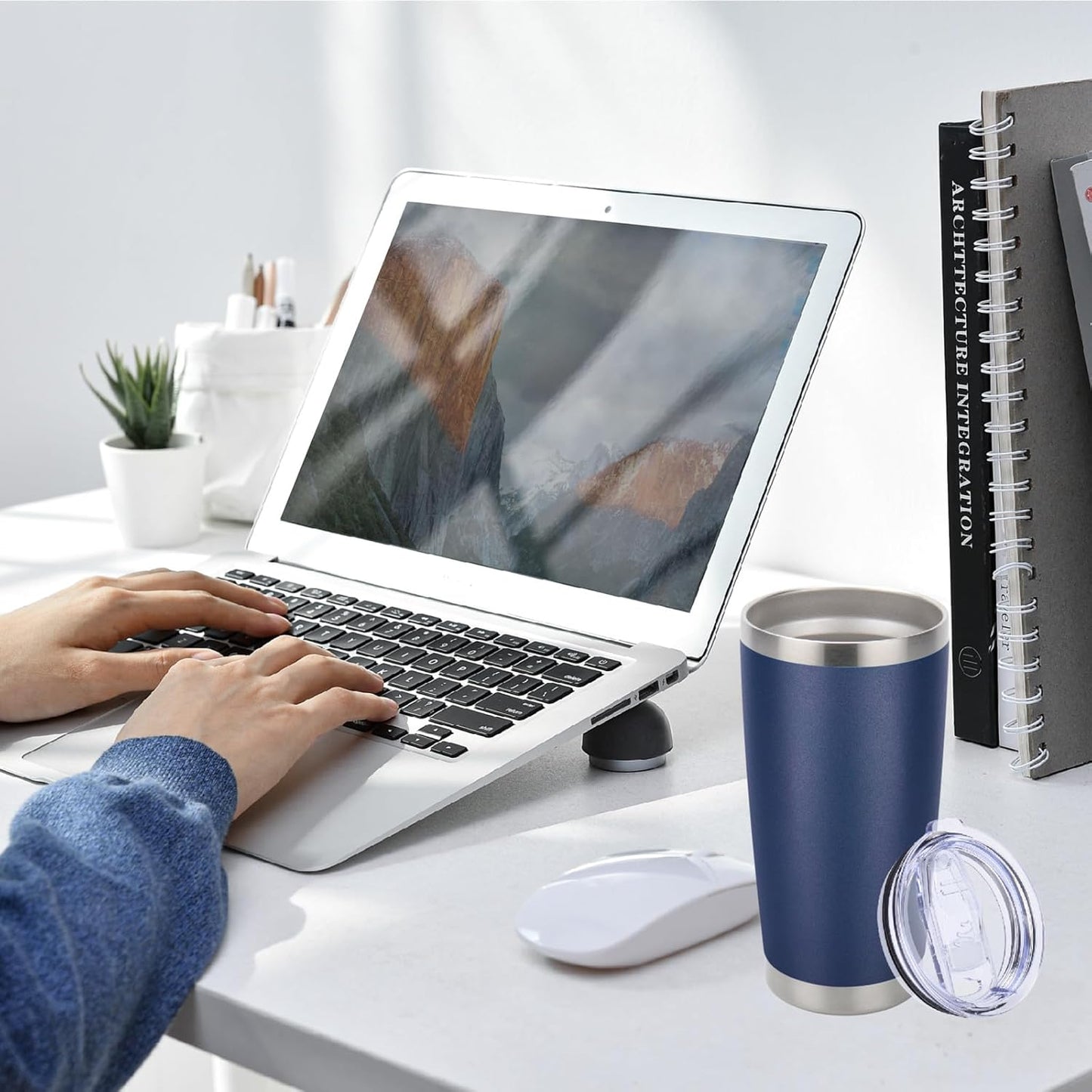 Pandance 20oz Stainless Steel Insulated Tumblers with Lid and Straw Bulk, Double Wall Vacuum Water Cups for Hot & Iced Coffee Drinks Travel Mug (White, 8 pack)