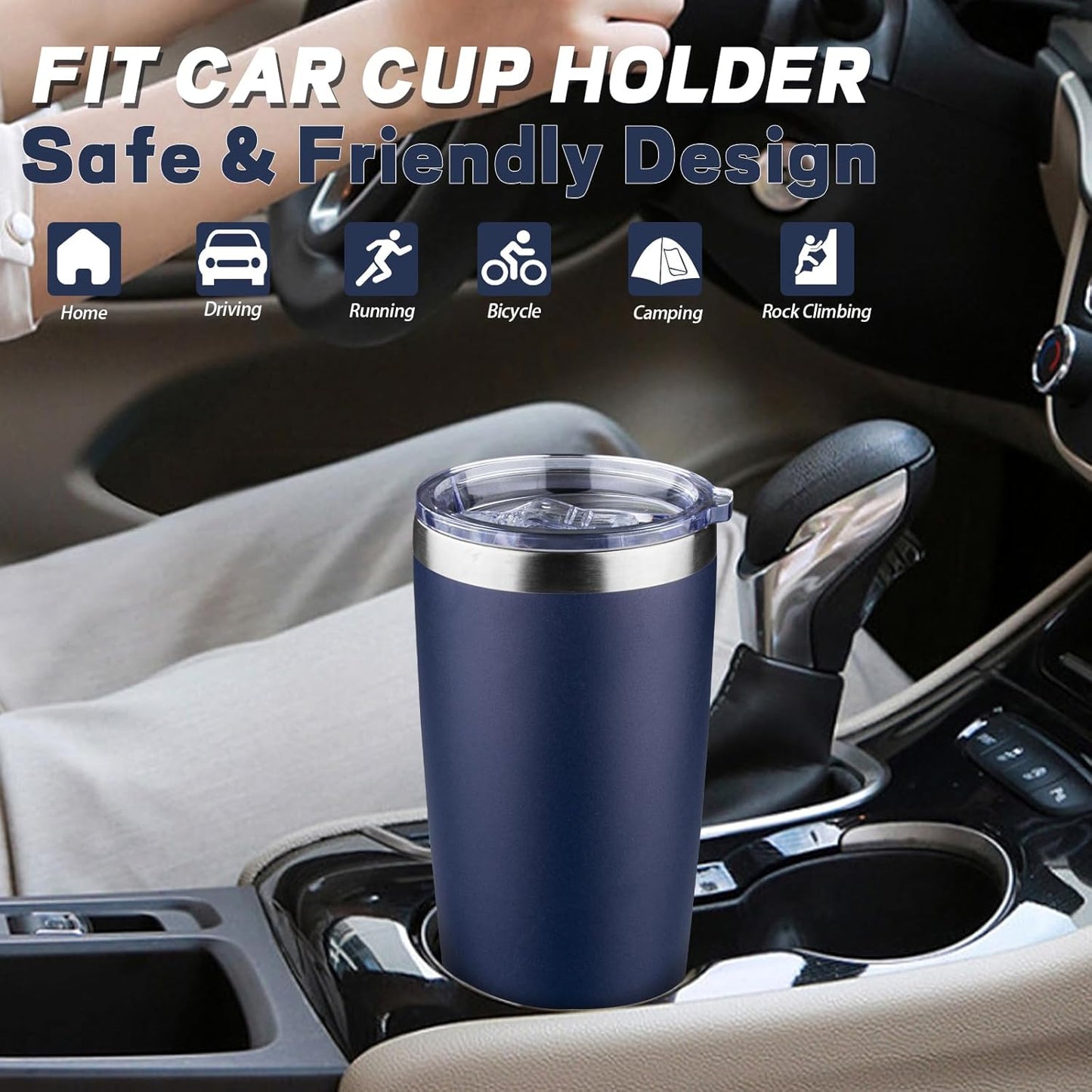 20 oz Tumbler with Lids and Straws, Stainless Steel Insulated Coffee Tumbler, Double Wall Vacuum Insulated Travel Mug Cup, Leakproof Thermal Coffee Cup for Hot and Cold Drinks (navy blue)