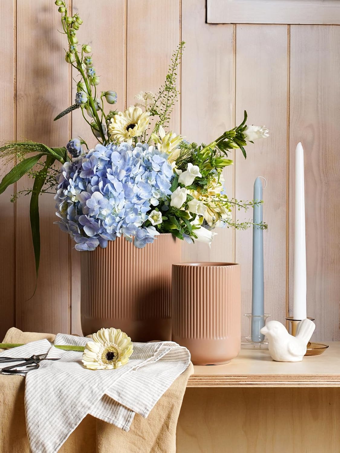 LE TAUCI Utensil Holder, 7.3"+5.4" Ceramic Kitchen Utensil Holder for Countertop, Large Cooking Utensil Crocks for Kitchen Counter, Morden Utensil Organizer for Spatula, Set of 2, Dusty Pink