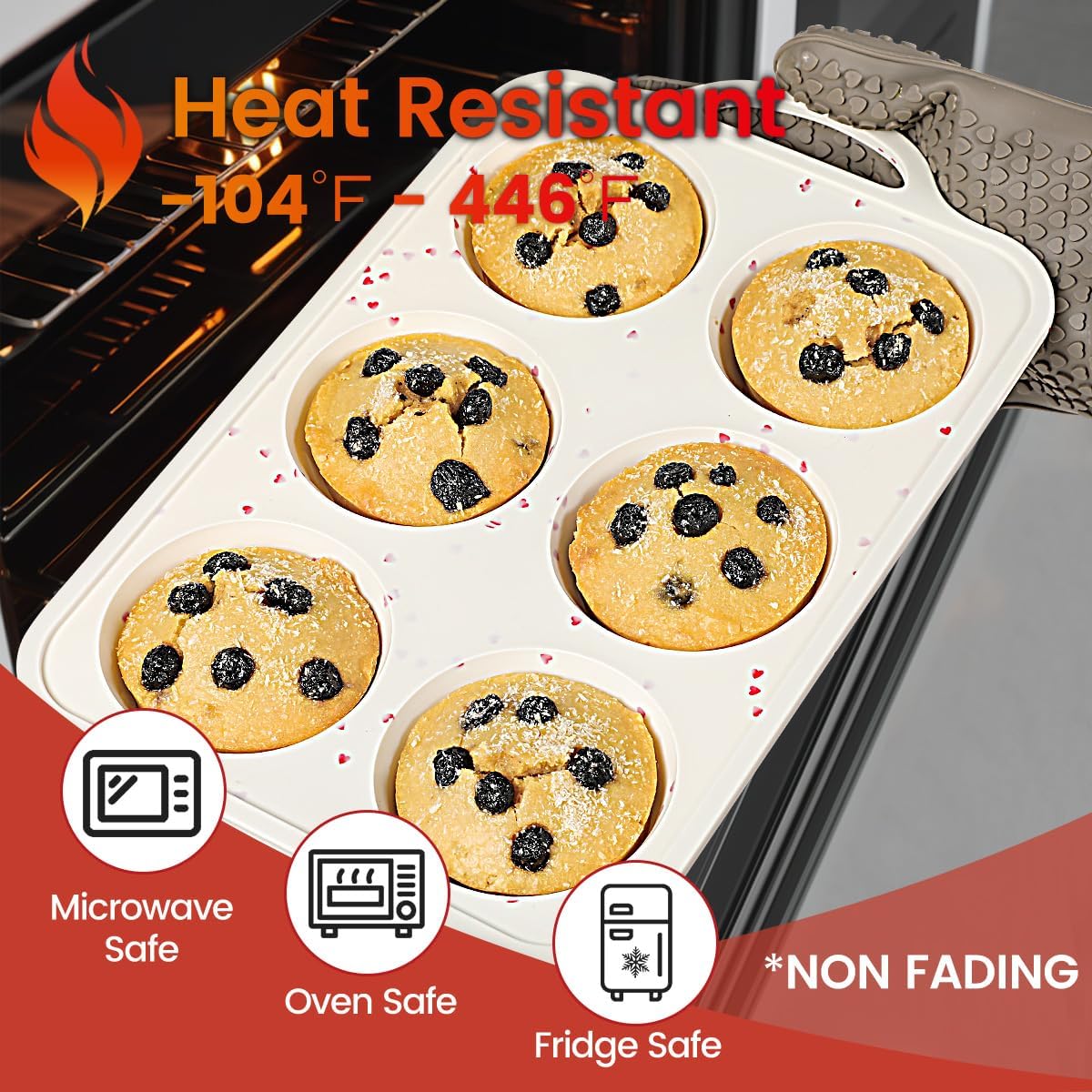 CAKETIME Jumbo Muffin Pan, Metal Reinforced Frame 3.5 Inch Large Silicone Cupcake Pan 6 Cups Large Muffin Pan with Handle Nonstick Jumbo Muffin Tin for Baking Giant Homemade Muffins, Frittatas 1 Pack