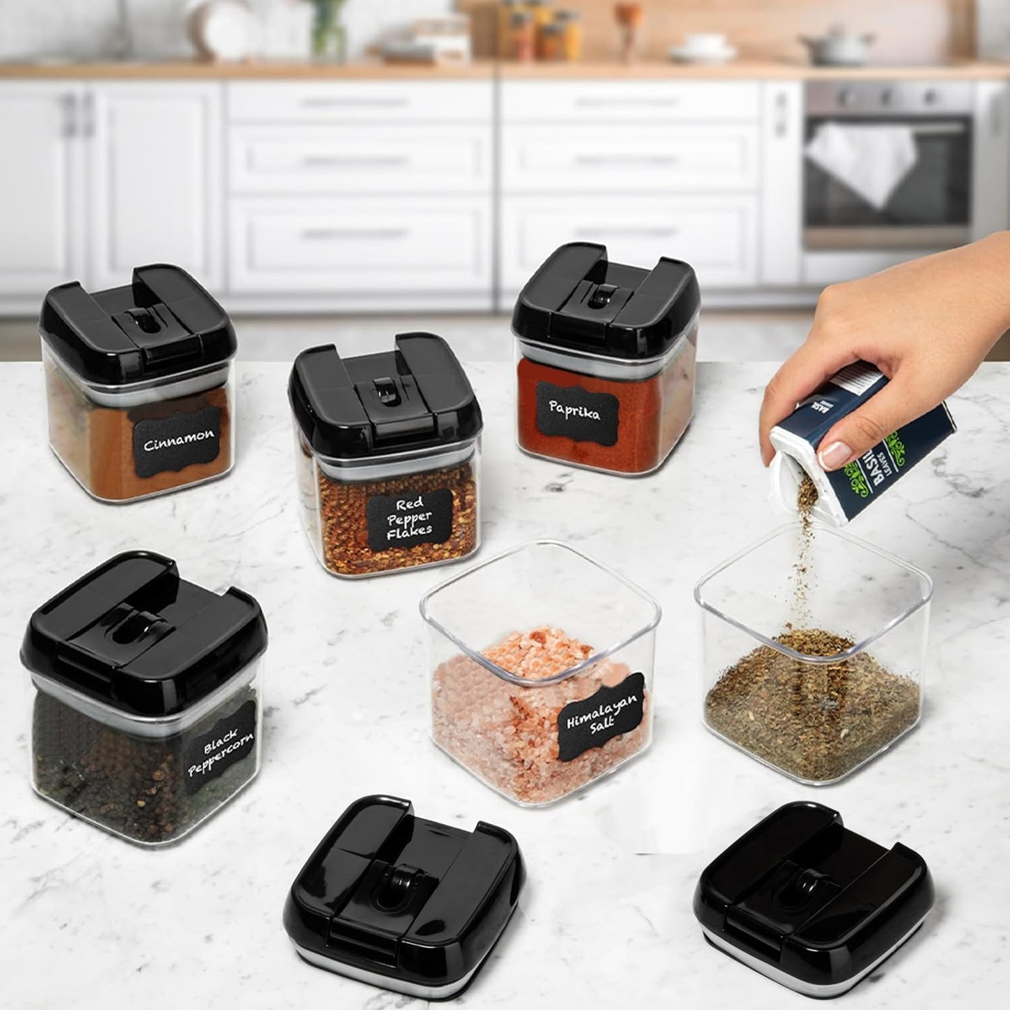 Shazo 6 PC Airtight Food Storage Containers - BPA Free Clear Plastic Snack & Spice Containers with Easy Lock Lids - Kitchen and Pantry Organization for Herbs, Coffee, Tea - 0.5L / 2.1 Cups