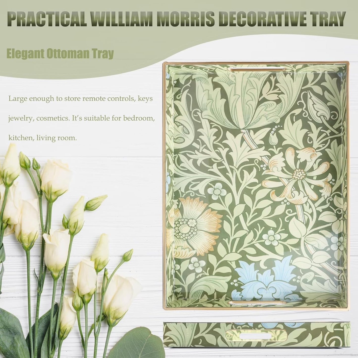 Spsyrine Serving Tray with Handles, Plastic Decorative Tray for Coffee Table, Living Room, Home Decor, 3040C