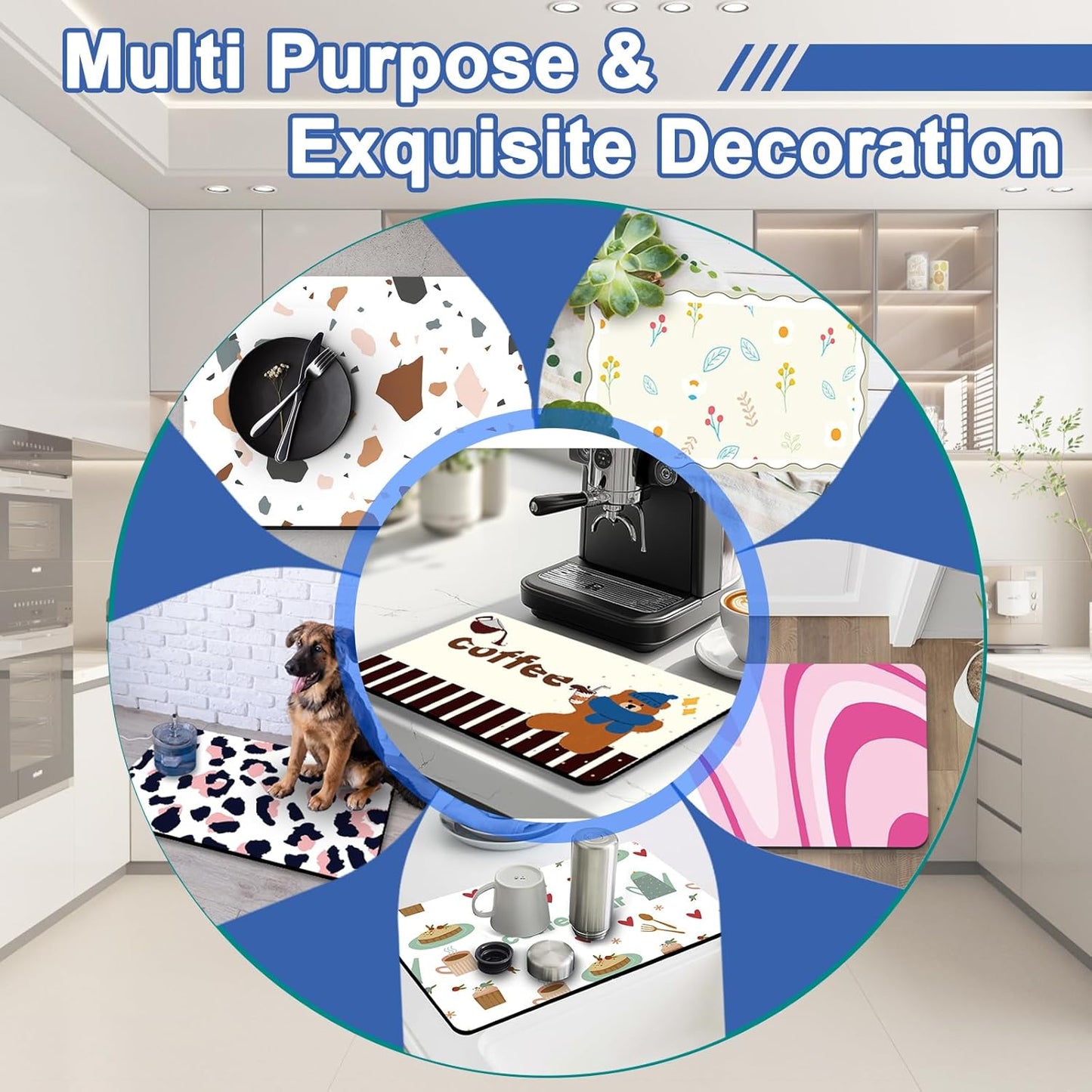 Dish Drying Mat for Kitchen, 12" X 20" Absorbent Coffee Maker Mat, Non-slip Bar Mats for Countertops, Kitchen Drying Pad for Dishes, Utensils, Espresso Machine, W Stars Freworks