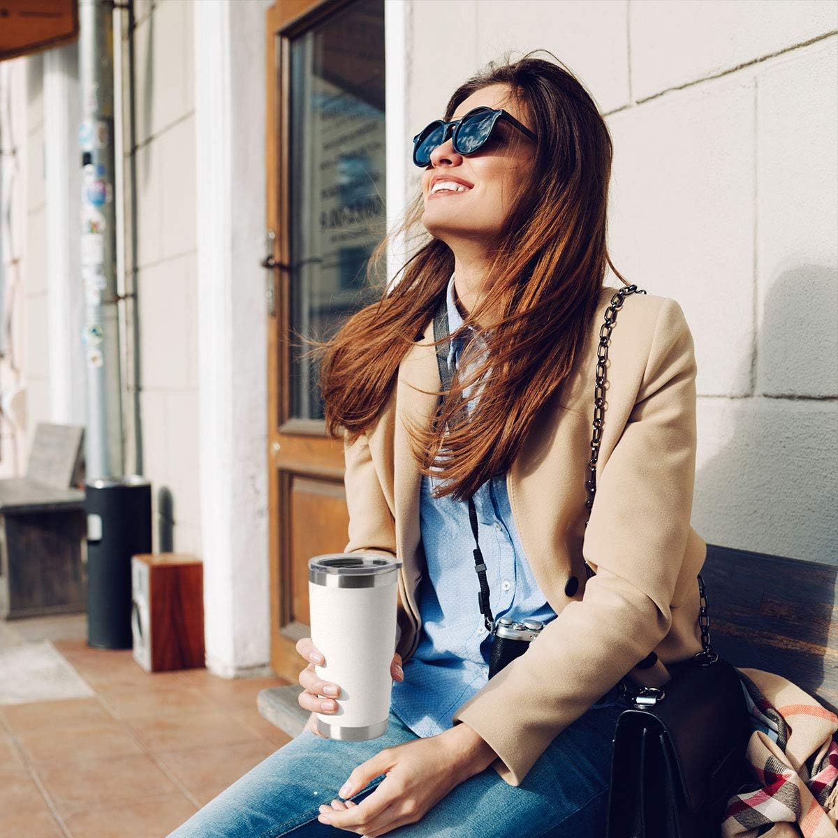 HASLE OUTFITTERS 20oz Tumblers Bulk Stainless Steel Cup with Lid Double Wall Vacuum Insulated Coffee Mug for Cold & Hot Drinks 1 Pack, White