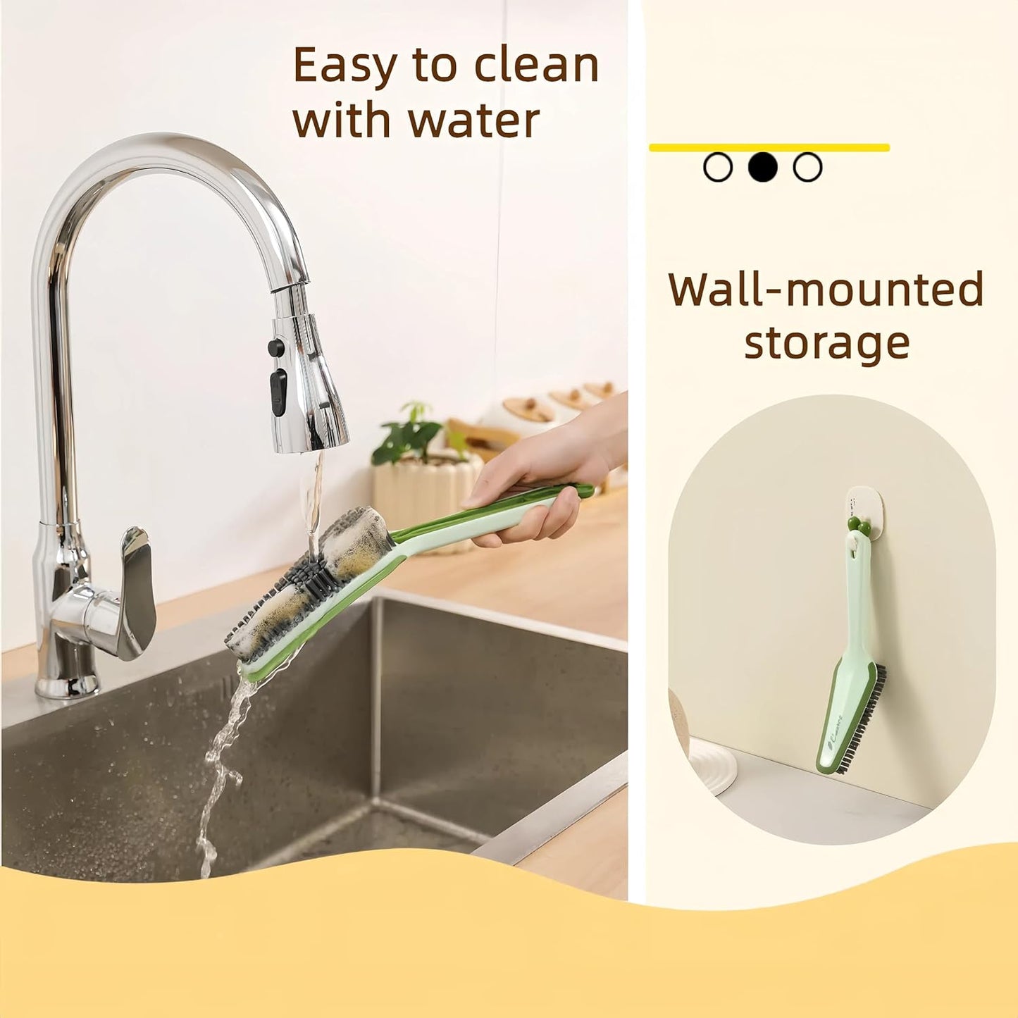 3 in 1 Detachable Household Cleaning Brush, Multifunctional Scrub Brush with Hard Bristle and Handle, Ideal Crevice Grout Scrubber Cleaner for Kitchen, Bathroom, Window, Shoes (Green)