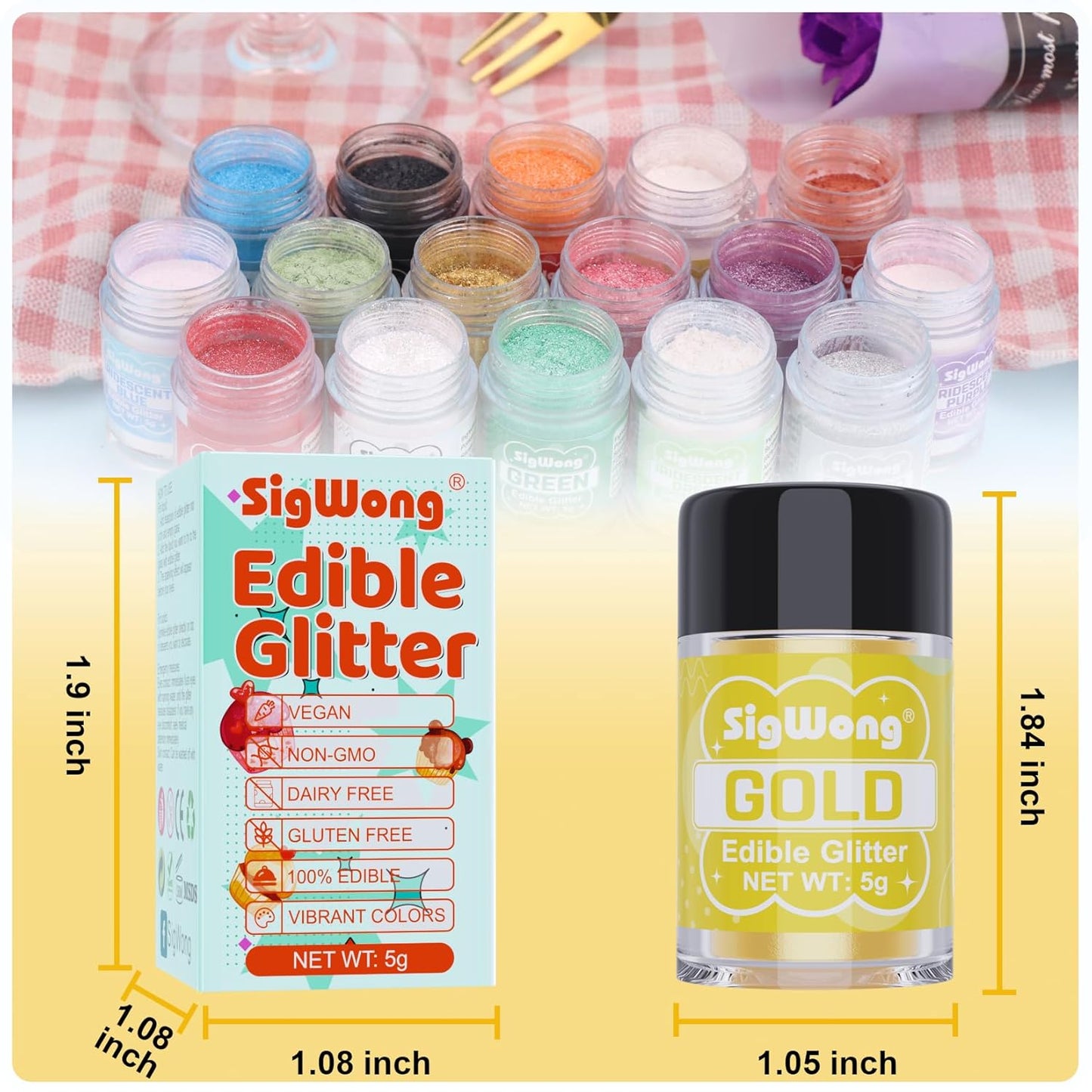 Gold Edible Glitter - 5g Food Grade Cake Decorating Shimmering Glitter, Edible Sprinkle Luster Dust for Drinks, Chocolates, Fondant, Strawberries, Cupcakes, Candy, Cookie - Vegan