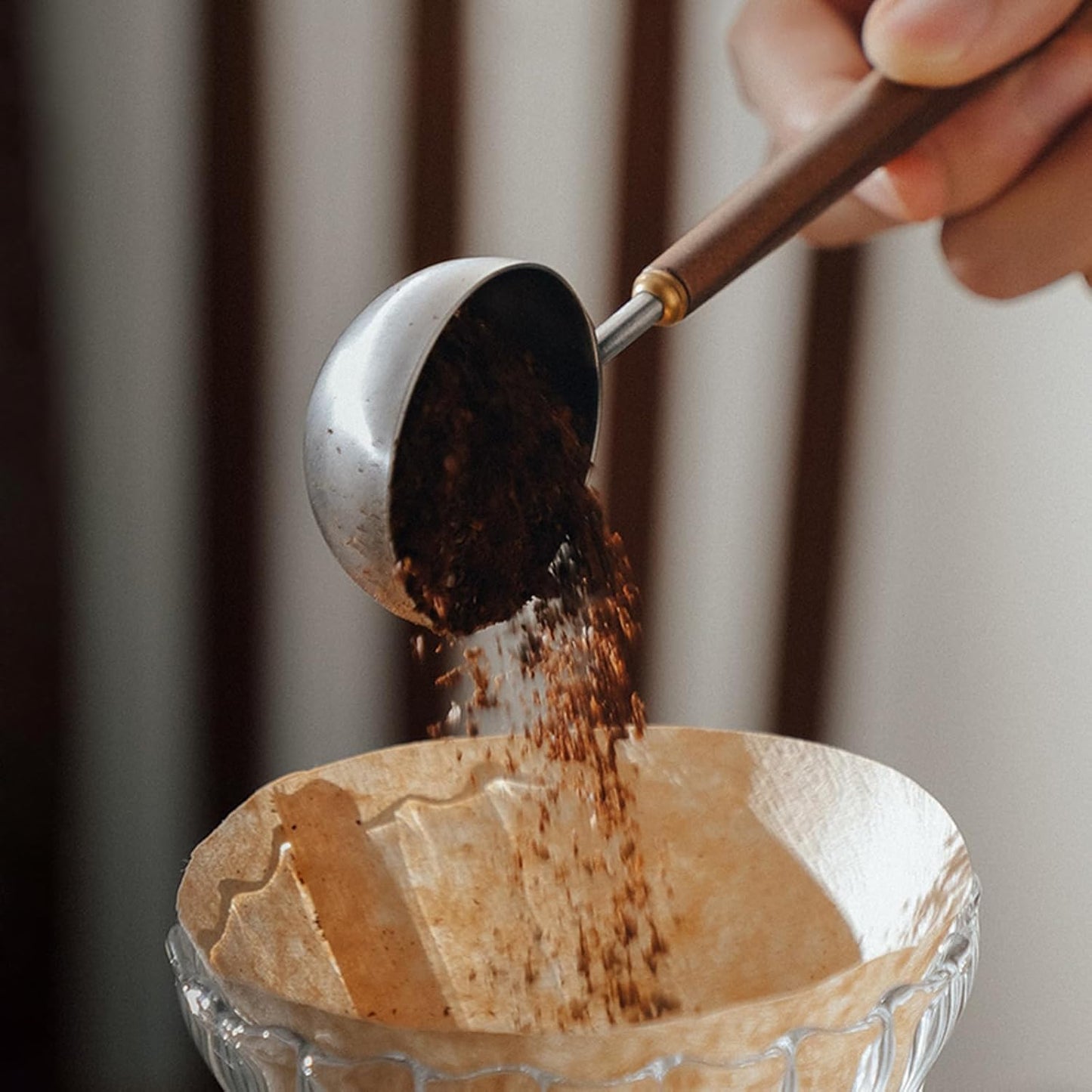 Coffee Spoon - Vintage Walnut Wood Handle, Stainless Steel Coffee Scoop ,Stainless Steel Tea Scoopand Seasoning Spoons (1, Rose Gold, 10g Capacity)