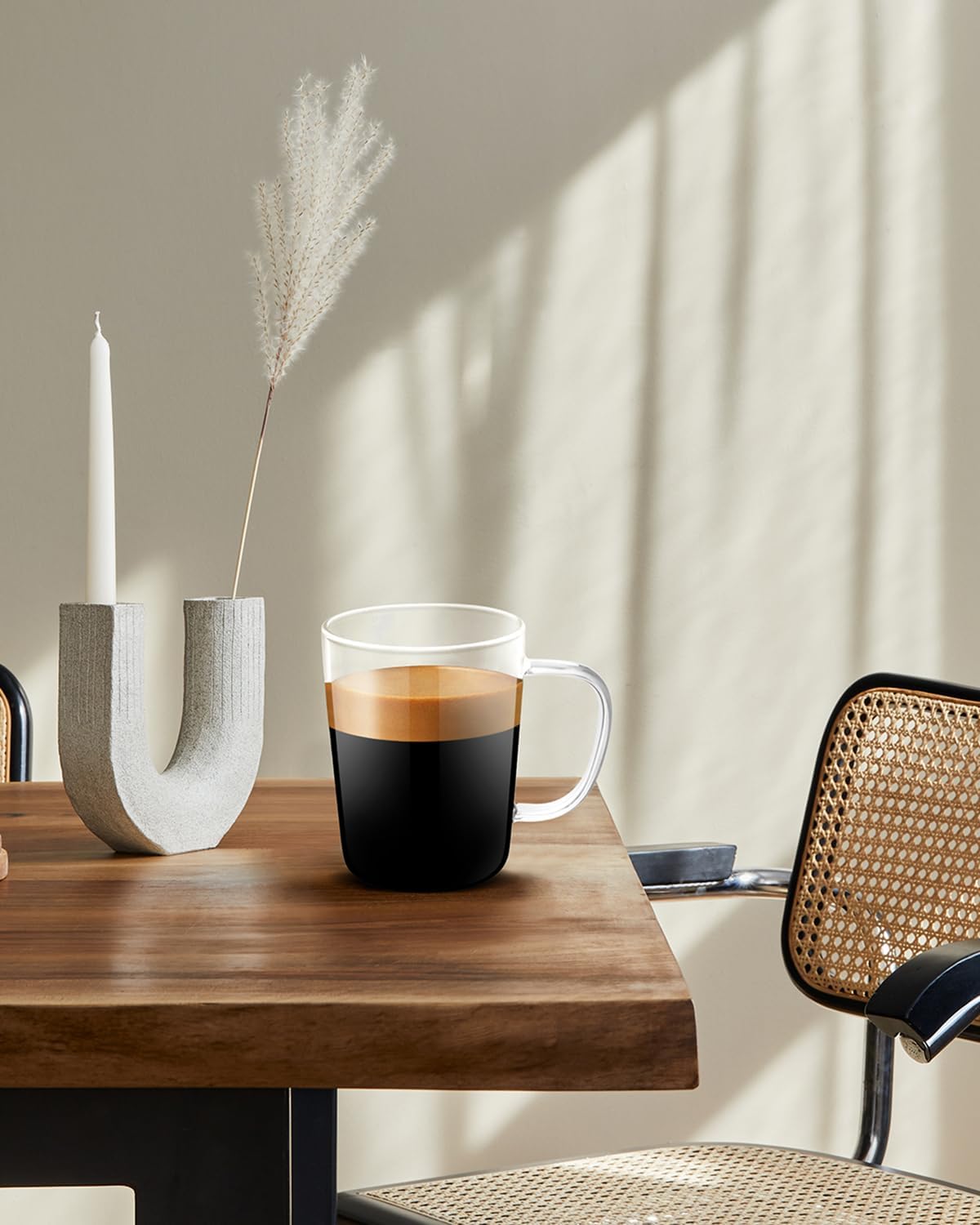 LUXU Glass Coffee Mugs(Set of 4)-17 oz,Clear Beer Mugs,Glass Tea Cups with Comfortable Handle,Lead-free Drinking Glasses,Perfect for Latte,Espresso,Juice,Water,Milk or Hot and Cold Beverage