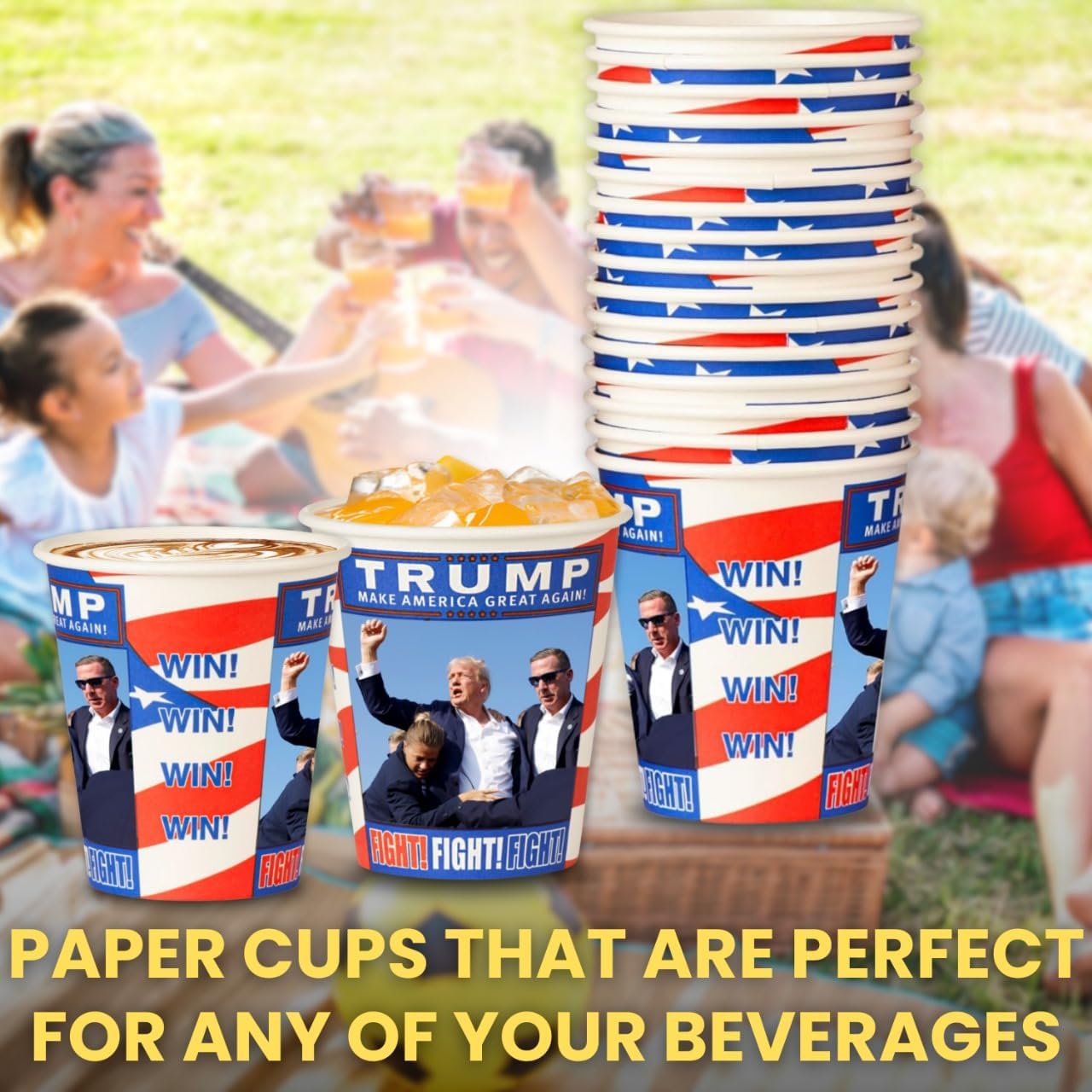 Smygoods Trump Design Disposable Paper Coffee Cups (10 OZ, 100 Count) For Hot Beverages, Tea, Espresso, Cocoa - To Go Drink Containers, Café & Office